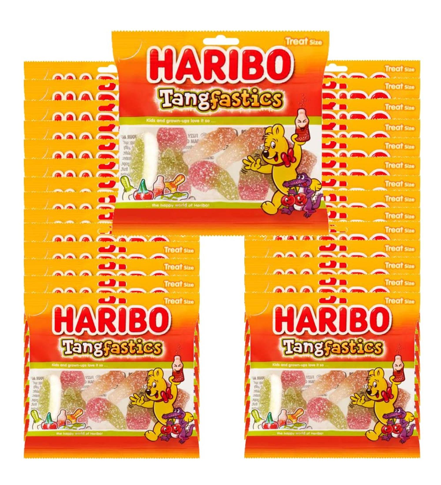 Haribo Tangfastics 25 x 16g Tangfastics Tricks Kids Halloween Sweets Sour Tangy Gummies Share Treat Bag Fizzy Fruit Cola Sweet Foam Flavour Gums