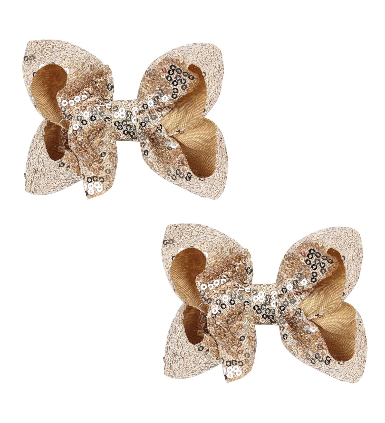Cute Gold Sparkly Glitter Sequin Hair Bows - Pack of 2 for Little Girls - Buy Online on GoSupps.com