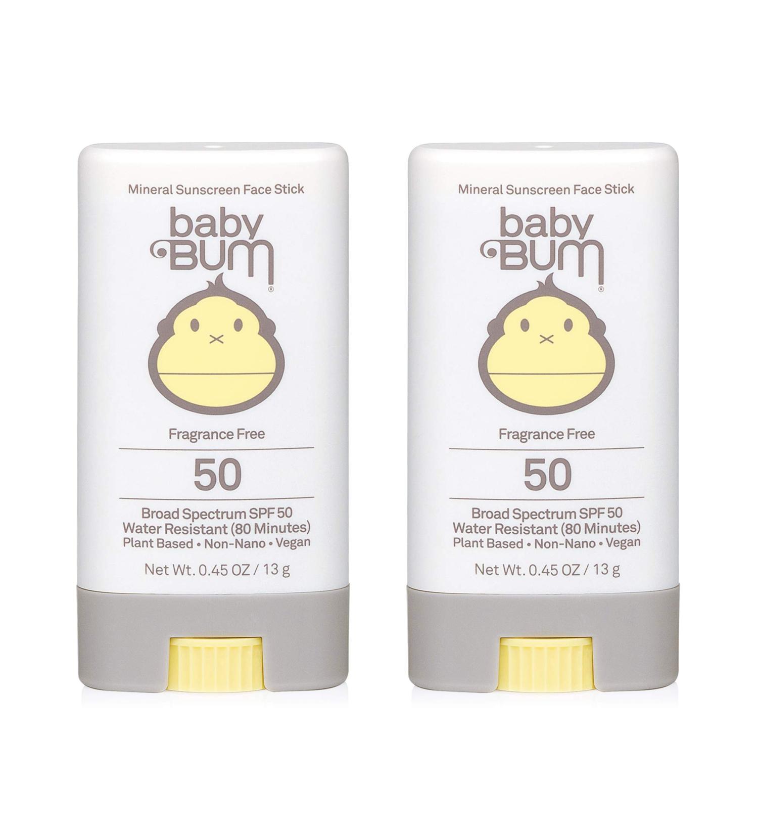 Baby Bum Mineral Sunscreen Face Stick SPF 50 - Fragrance Free - Travel Size 0.45oz (2 Pack) - Buy Online on GoSupps.com