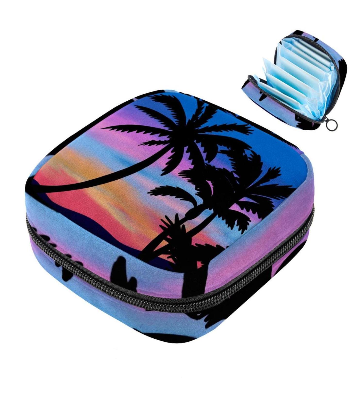 Beach Sunset Palm Portable Menstrual Cup & Pad Storage Bag for Women & Teens - Zippered Design - Buy Online on GoSupps.com
