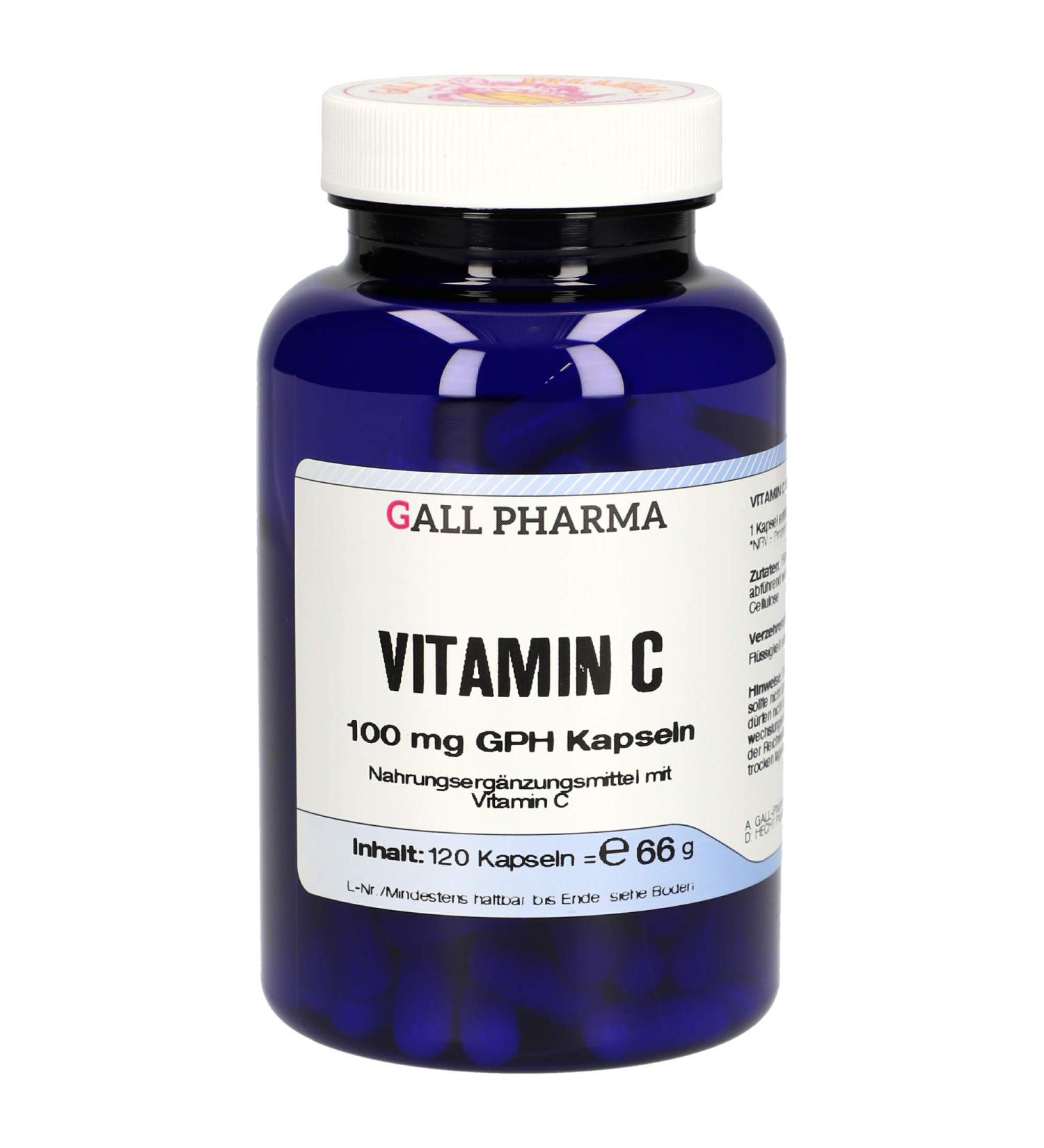 Gall Pharma Vitamin C 100 mg Capsules - 120 Count | Boost Immunity & Health - Shop Internationally - Buy Online on GoSupps.com