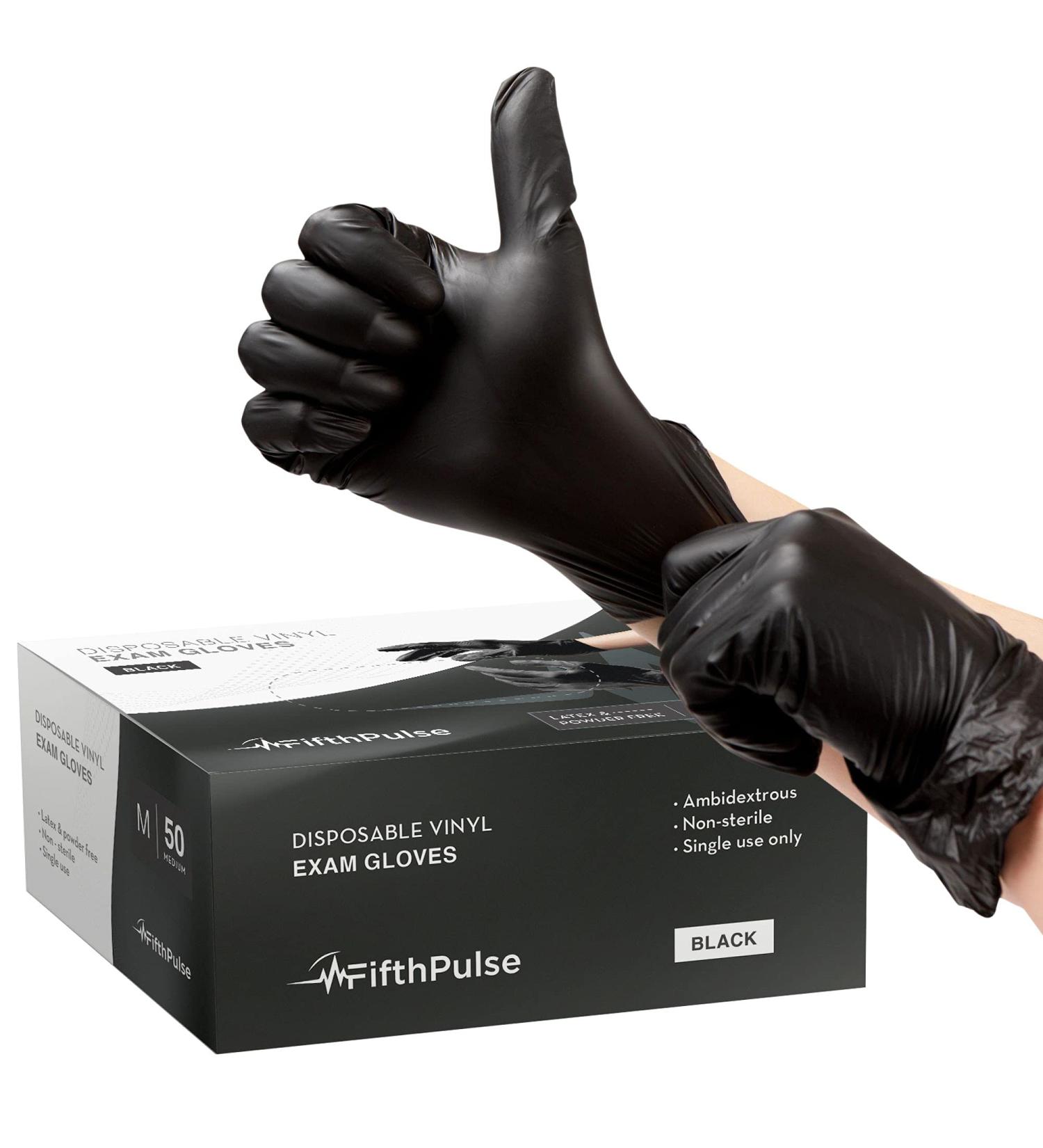 Black Vinyl Disposable Gloves Medium 50 Pack - Latex-Free, Powder-Free Medical Exam Gloves - 3 Mil Thickness - Ideal for Surgical, Home Cleaning, and Food Handling - Pack of 50 - Buy Online on GoSupps.com