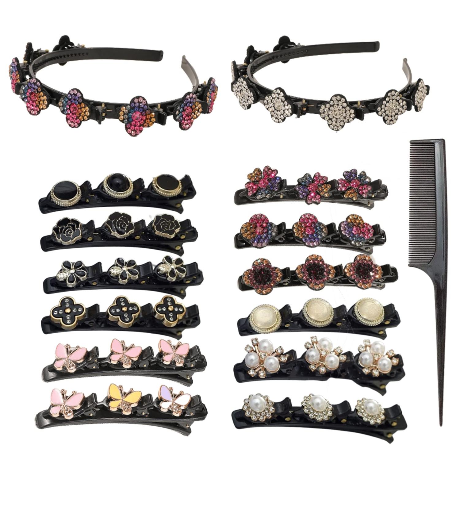 Sparkling Crystal Stone Braided Hair Clips - 15 PCS Hair Accessories for Women | Duckbill Hair barrettes & Ponytail Bands - Buy Online on GoSupps.com