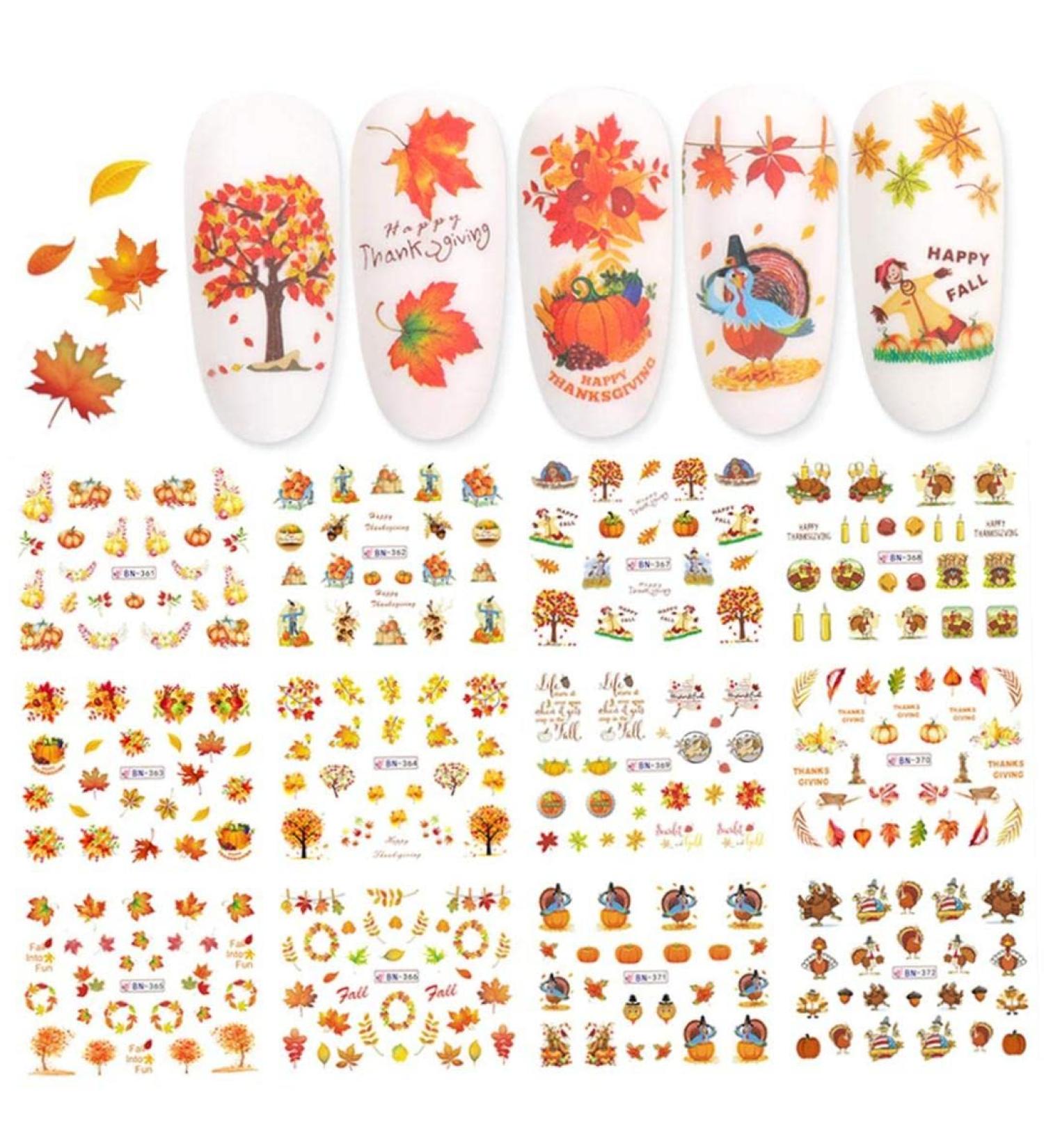 Fall Nail Stickers Autumn Maple Leaves Pumpkin Turkey Nail Art Stickers Thanksgiving Themed Water Transfer Nail Decorations 12 Sheets/setnail Art Supplies Thanksgiving Nail Stickers Fall Nail - Buy Online on GoSupps.com