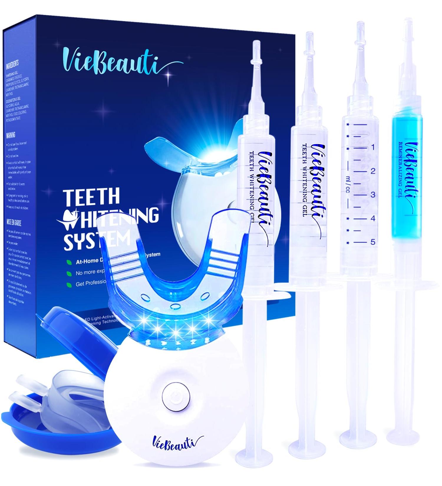 VieBeauti Teeth Whitening Kit - 5X LED Light with 35% Carbamide Peroxide Remineralizing Gel & Timer - Restore Your White Smile | Fast International Shipping - Buy Online on GoSupps.com