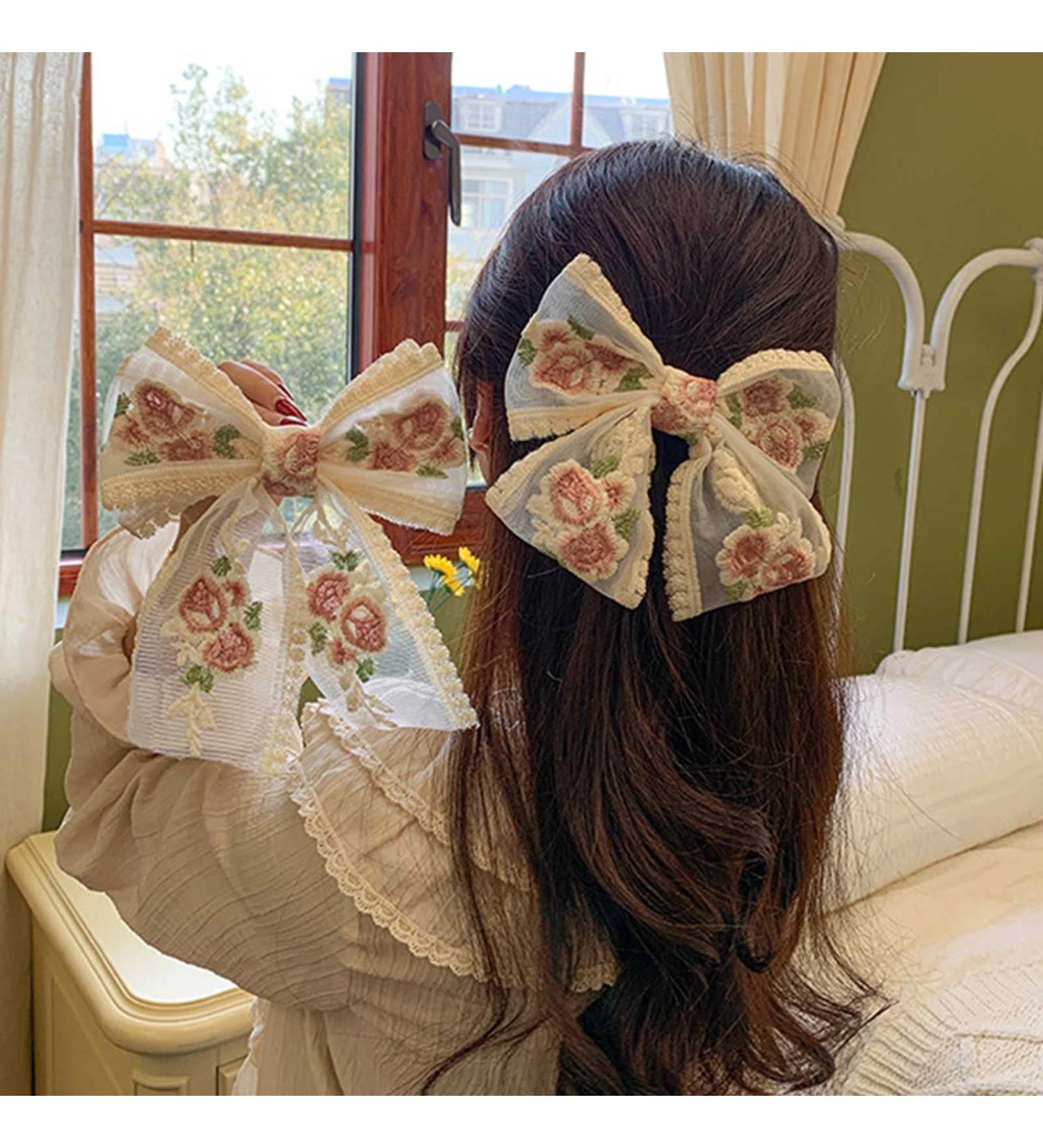 Inateannal Large Lace Bow Hair Clip for Women Styling Sectioning Alligator Hair Barrettes Ribbon Hair Clasp Wedding Hair Accessories for Brides Style-1 - Buy Online on GoSupps.com