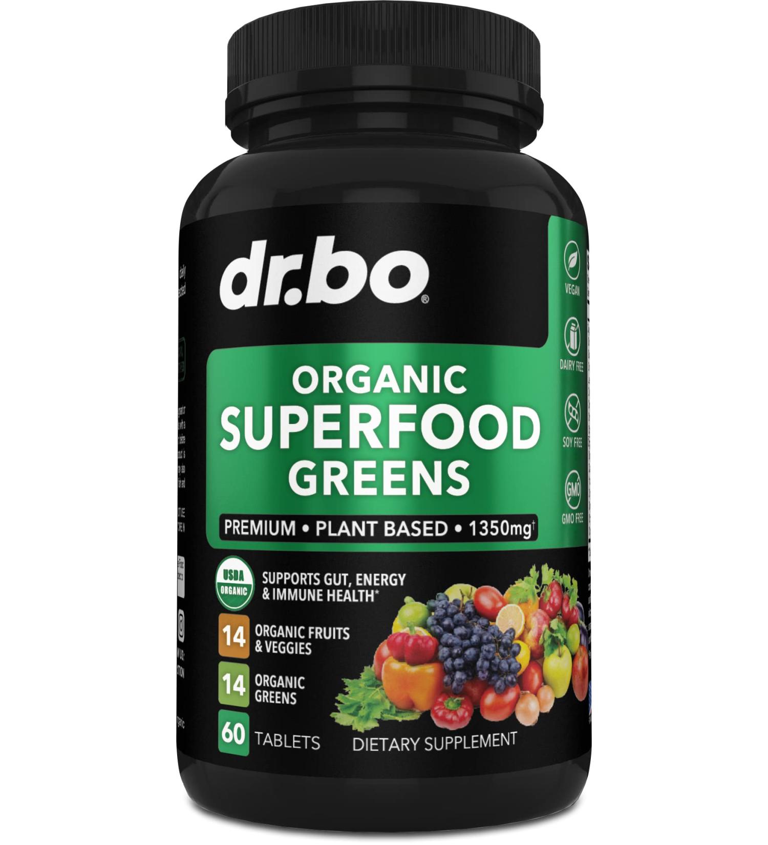 Organic Superfood Greens & Fruit Supplements - Energy Boosting Veggie & Fruit Tabs with Alfalfa, Spinach, Cabbage & Spirulina - Buy Online on GoSupps.com