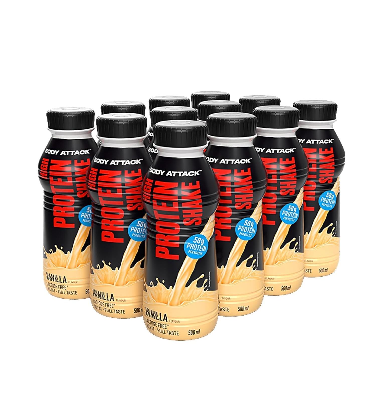 Body Attack Fitness Protein Shake - Milk Protein Drink - Ready to Use Milkshake in 500ml Bottle Vanilla (12 x 500ml) - Buy Online on GoSupps.com