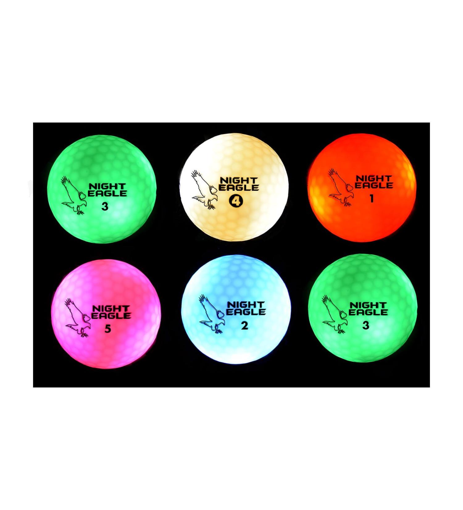 Night Eagle CV LED Golf Balls - Light Activated - No Timer - 6 Pack Assorted (inc 2 Green)