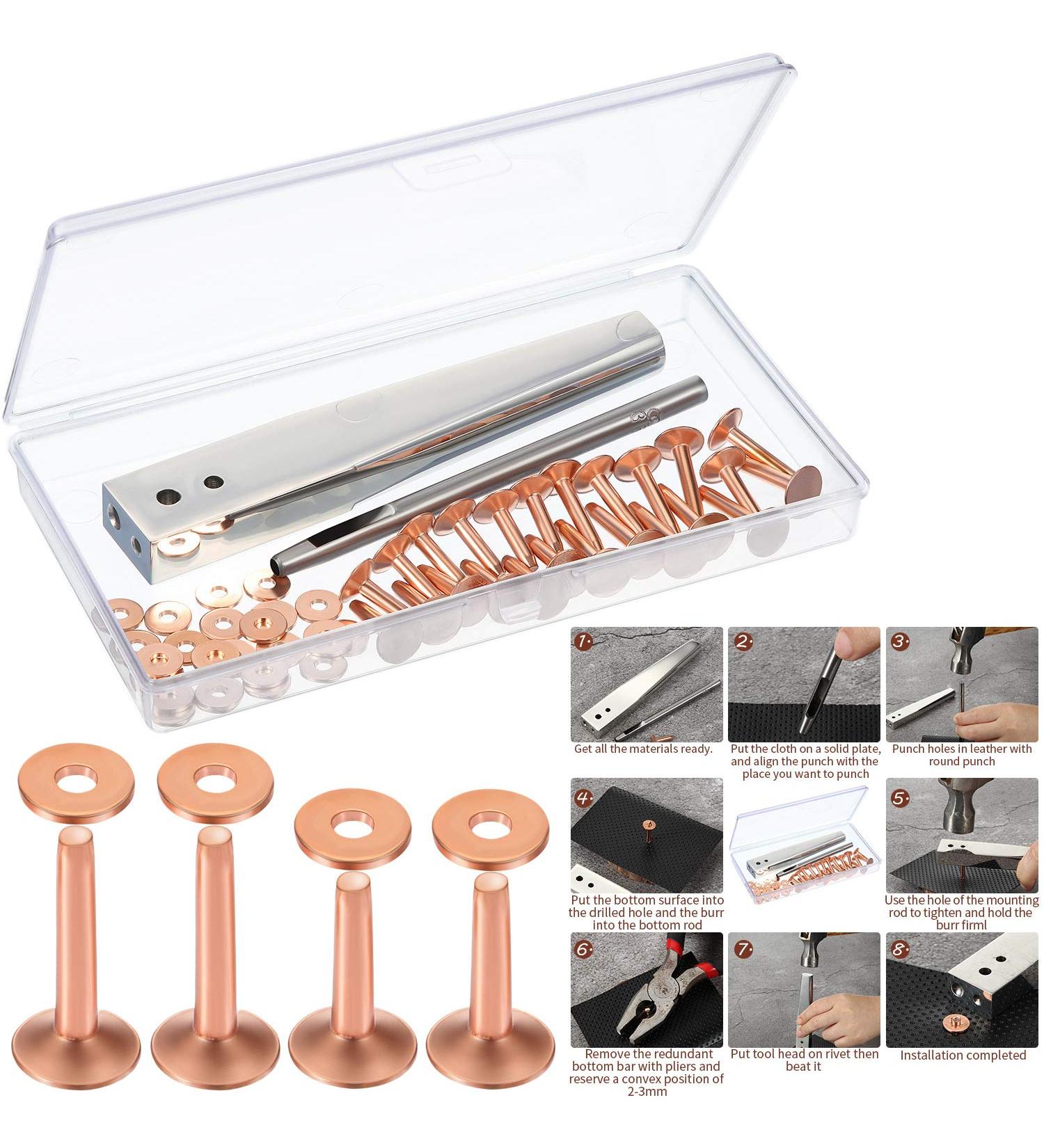 Red Copper Rivet and Burr Setter Tool Kit for Leather DIY Crafts - Buy Online on GoSupps.com