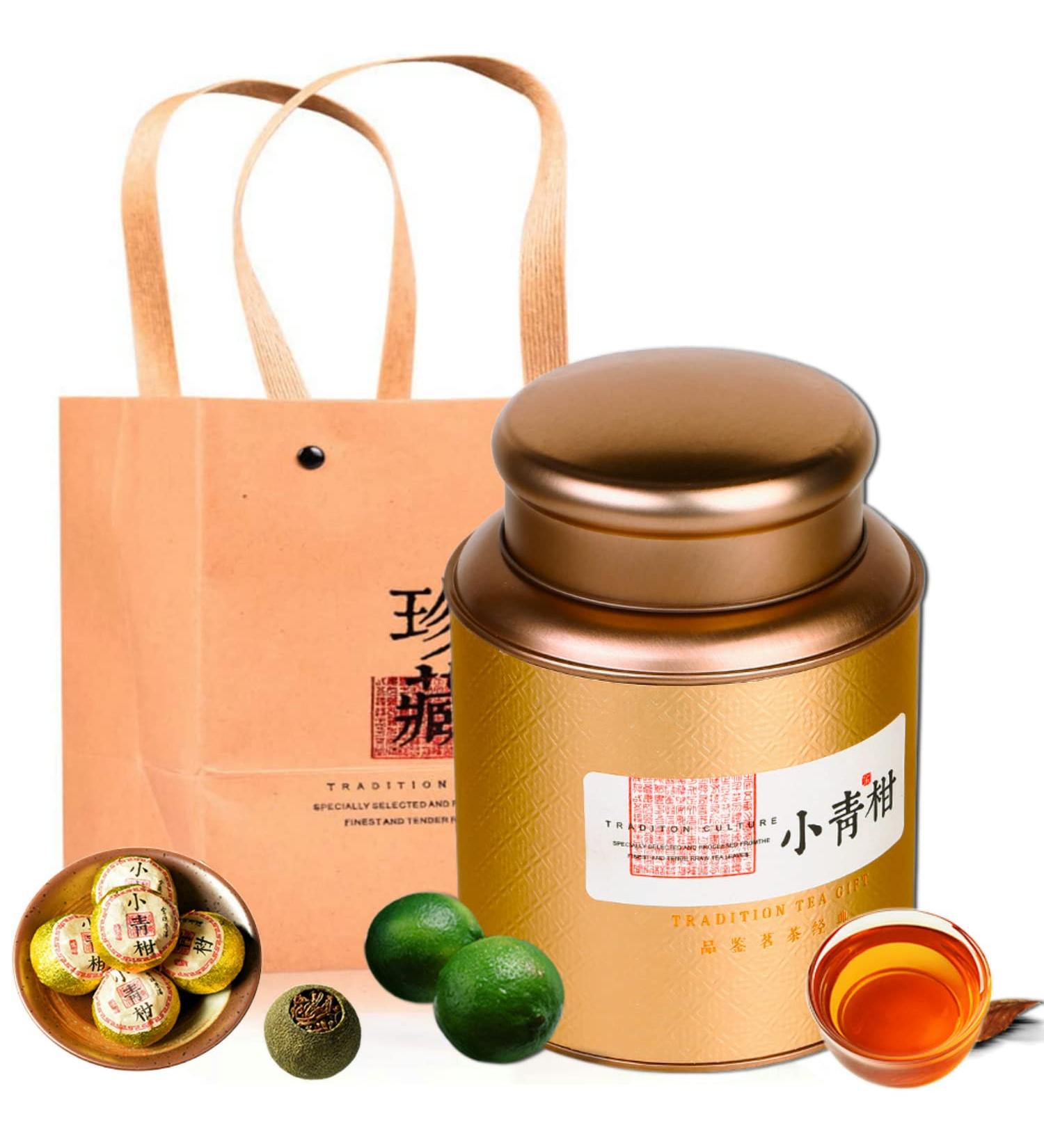 250g Small Green Mandarin Orange Pu'er Tea: Pure Citrus Flavor, Mellow Taste | Xinhui Xiaoqing Pu'er Tea - Buy Online on GoSupps.com