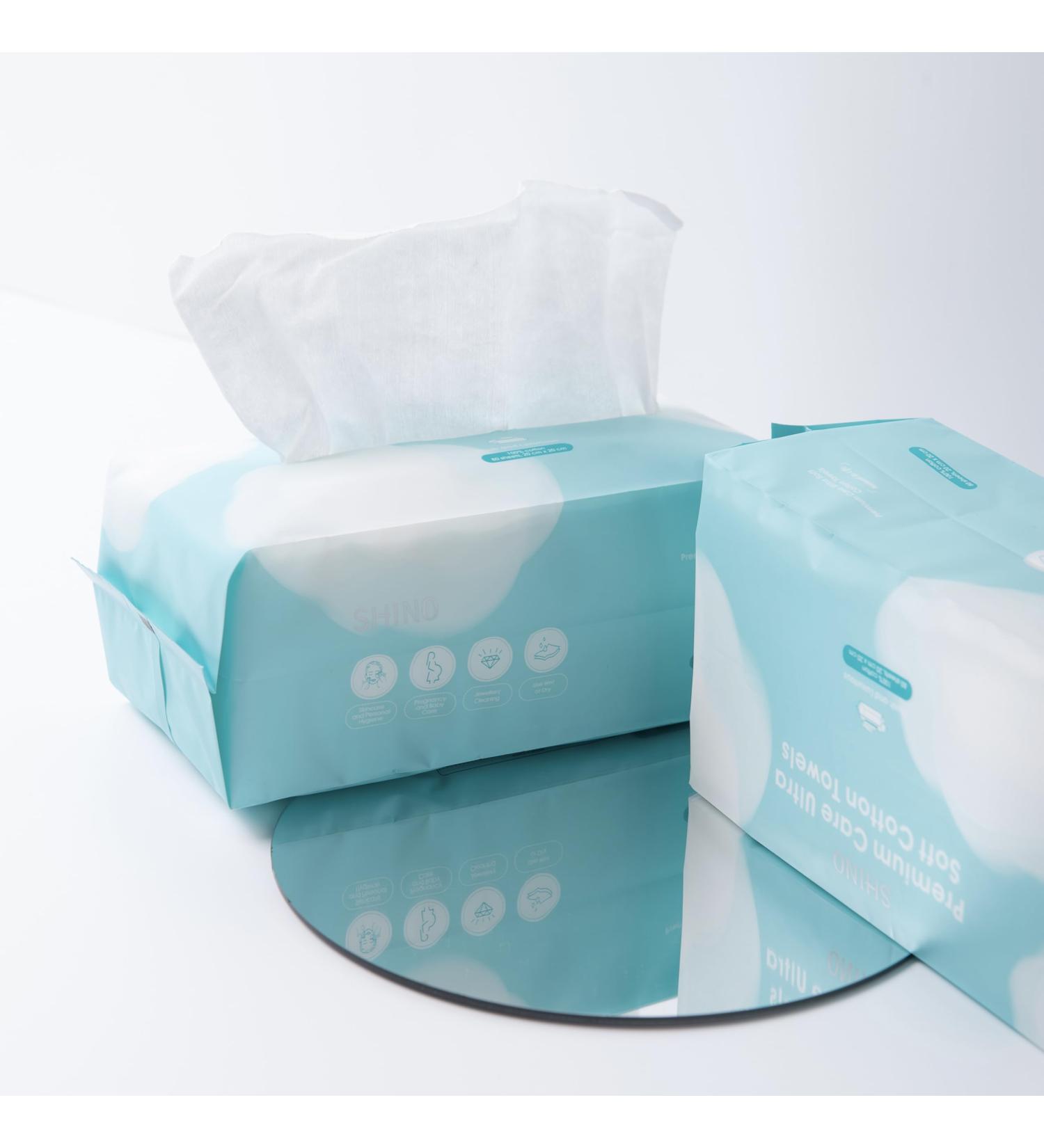 SHINO Ultra Soft Dry Facial Clean Wipes 640 Sheets 100% Pure Cotton Baby Wipes Use Wet or Dry Unscented & Hypoallergenic Tissue For Sensitive Skin Makeup Removal Baby Care Skin Care and Daily Use - 20CM X 20CM (8 packs) - Buy Online on GoSupps.com