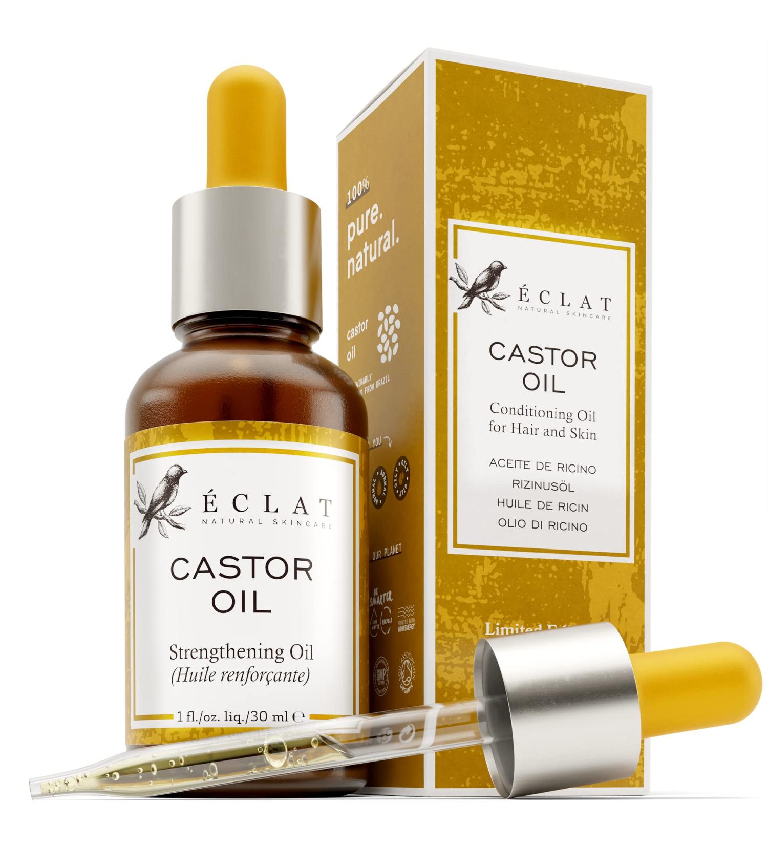 Organic Castor Oil for Hair Growth, Thickness, and Eyelashes - 1oz + Applicator | Eclat Skin Care - Buy Online on GoSupps.com