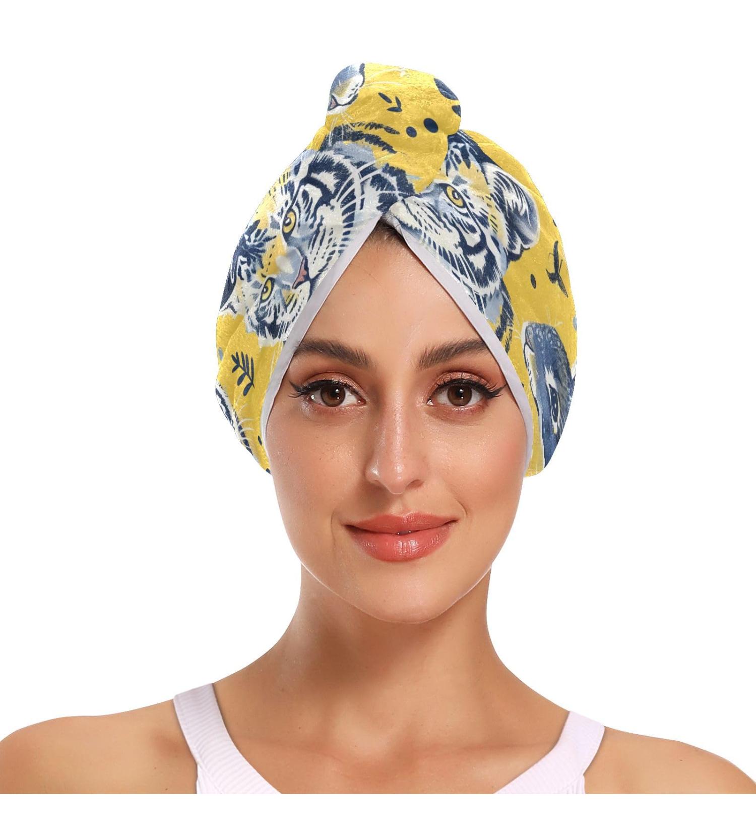 Buy Cute Animals Yellow Hair Towel 2 Pack - Super Absorbent Quick Dry Hair Turbans for Women & Girls - Buy Online on GoSupps.com