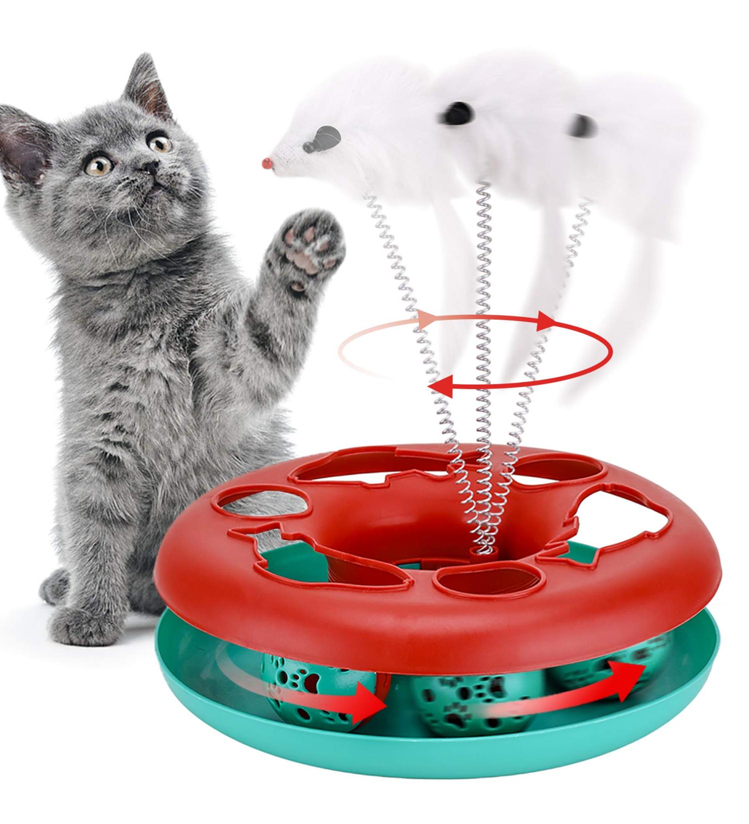 Interactive Cat Toy Set with Roller Tracks, Catnip, Teaser Mouse & Exercise Balls - Christmas Red | Ideal for Indoor Cats & Kittens - Buy Online on GoSupps.com