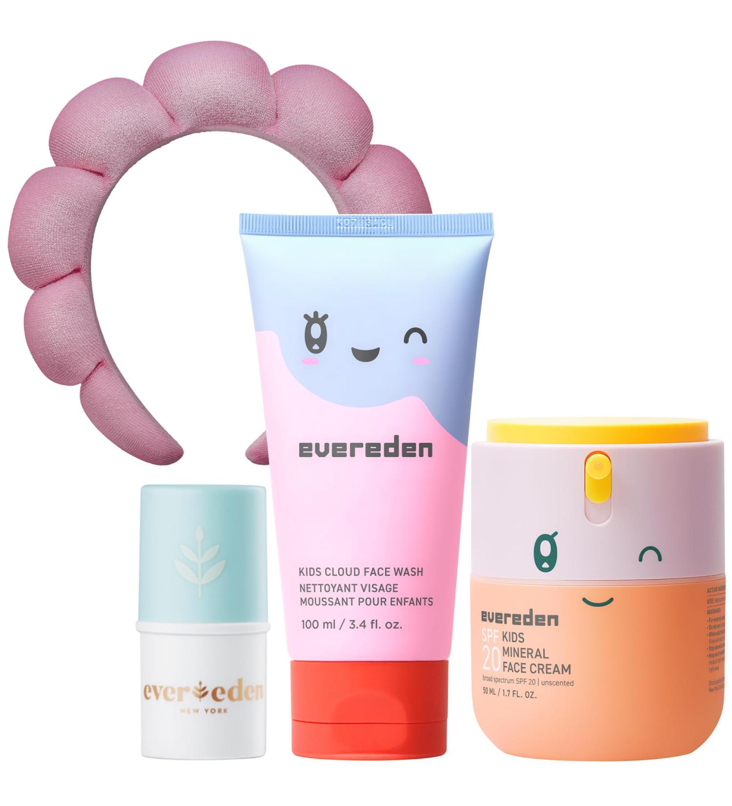 Evereden Kids Healthy Morning Duo with Headband for Girls and Baby Lip Balm: Clean & Vegan Skin Care | Cloud Face Wash SPF 20 Mineral Face Cream | Non-Toxic & Easy-to-Use - Buy Online on GoSupps.com