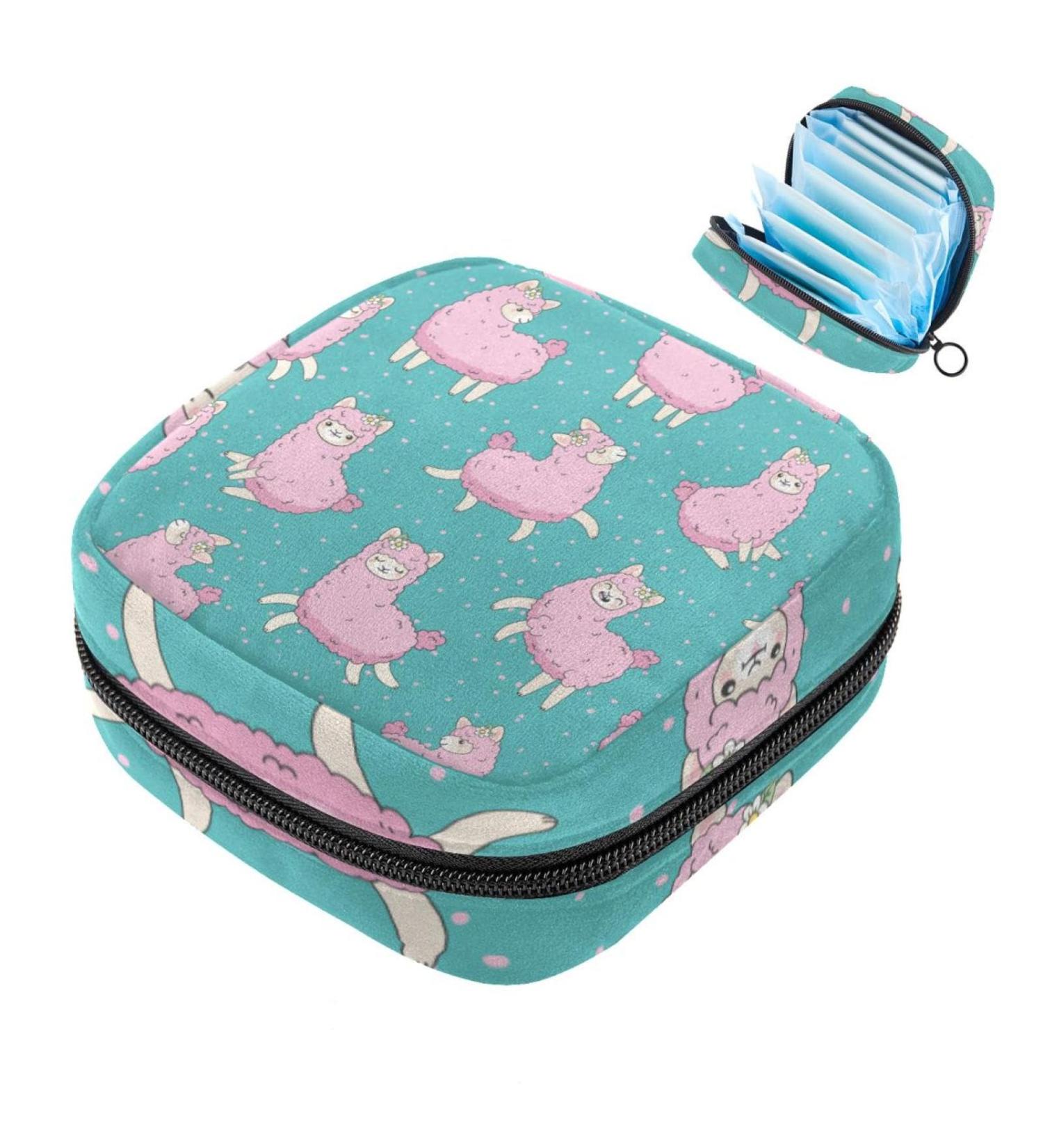 Stylish Storage Bags for Women: Cute Alpaca Blue Dotted Menstrual Pad & Tampon Holders - Perfect for School & Office - Buy Online on GoSupps.com