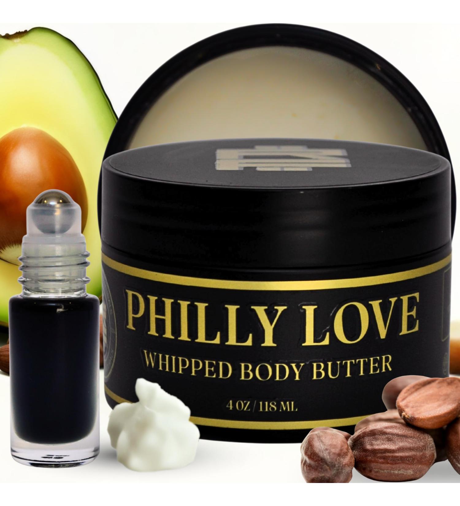 Cologne Body Butter for Men & Philly Love Sensual Scent Roller - Infused Shea Butter & Avocado Butter w/Black Fig, Vanilla Resin & Warm Amber All-Day Fragrance, Moisturizing Vitamin E Formula 4oz (1) - Buy Online on GoSupps.com