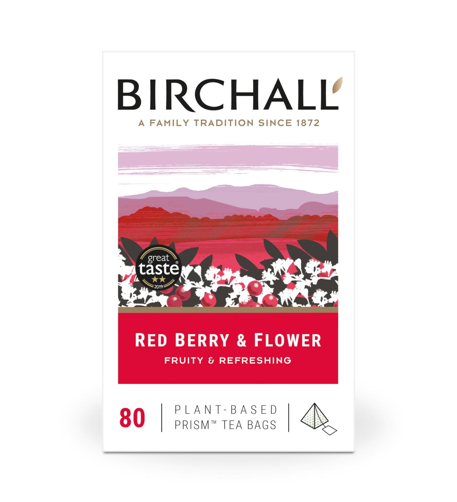 Birchall Red Berry & Flower Tea Gift | Caffeine Free | Vegan | 80 Prism Tea Bags - Buy Online on GoSupps.com