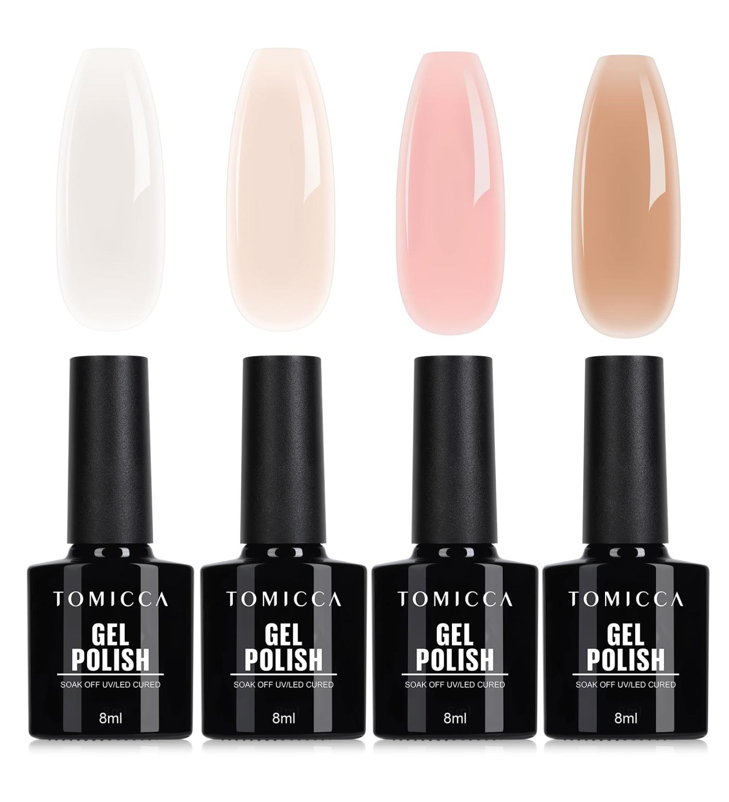 TOMICCA 4PCS Jelly Nude Pink White Gel Nail Polish Set - Sheer Clear Crystal Translucent French Manicure DIY Home Kit 8ML - Buy Online on GoSupps.com