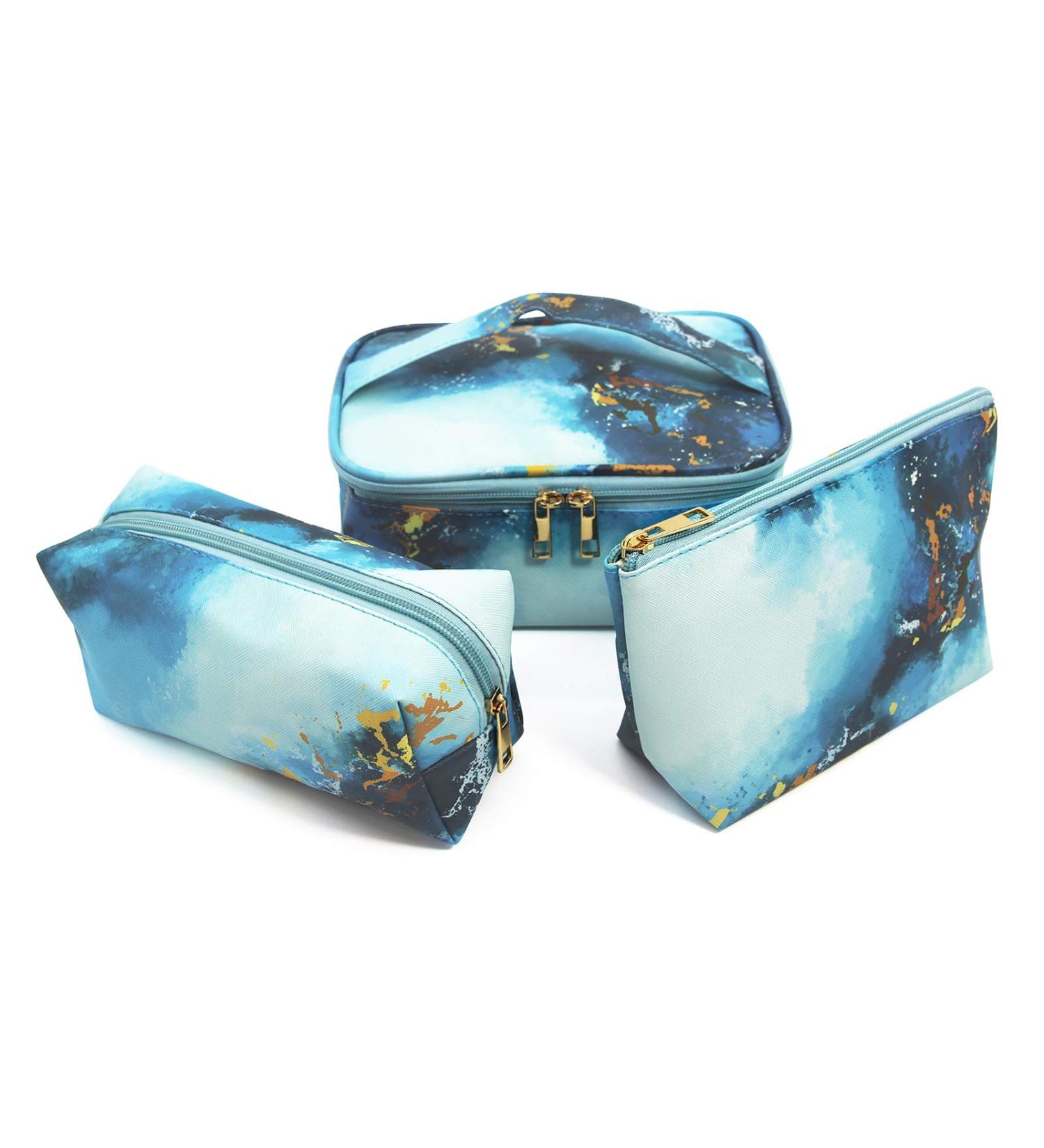 3 Pack Blue Marble Makeup Bag Organizer Travel Cosmetic Bags Small Large Make Up Pouch for Women and Girls Beauty Cute Teens Purse bluemarble - Buy Online on GoSupps.com