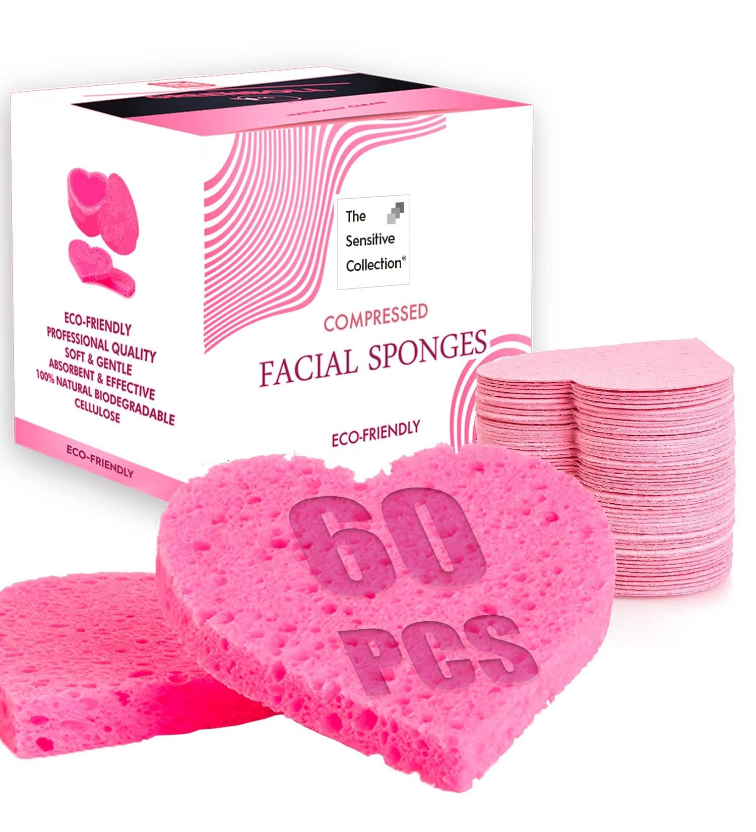 60-Count Cellulose Facial Sponges for Cleansing & Exfoliation | Natural Spa Sponges for Makeup Removal | Heart Shape Reusable Sponges - Buy Online on GoSupps.com