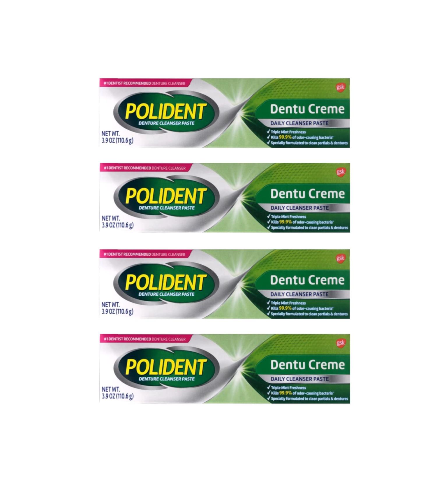 Polident Dentu-Creme Denture Cleaner 3.9 oz (Pack of 4) - Effective Cleaning Solution - Buy Online on GoSupps.com