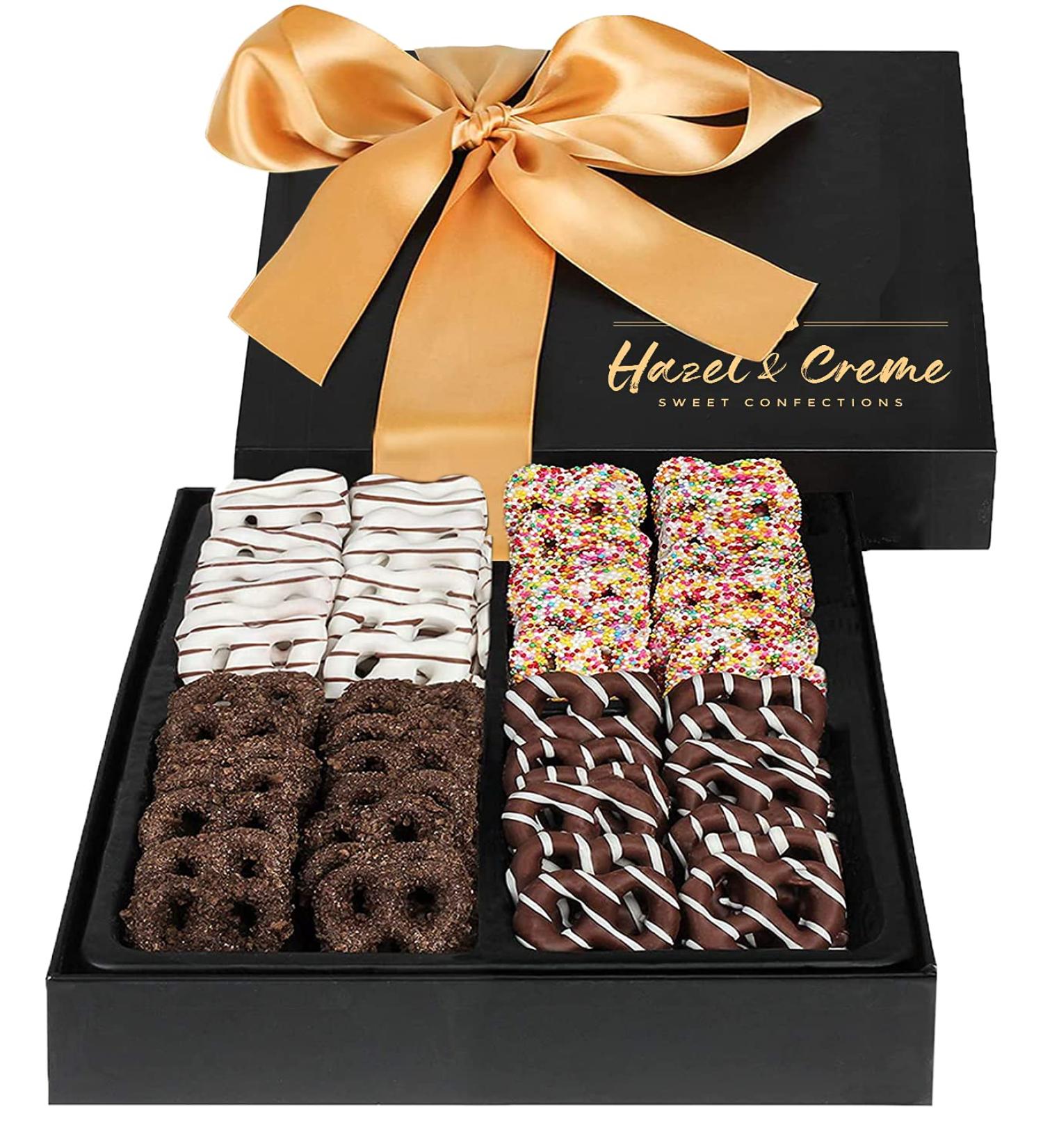 Hazel & Creme Chocolate Mini Pretzel Gift Basket - Gourmet Food Arrangement - 56 Piece Set - Buy Online on GoSupps.com