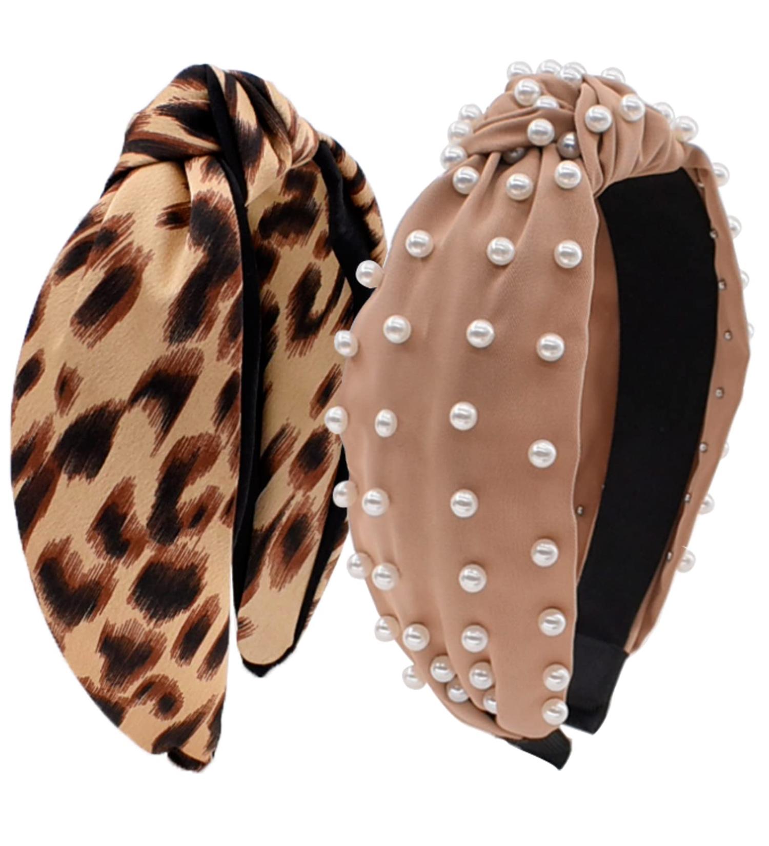 BEGOOD Leopard Print Knotted Headbands for Women - Pearl Wide Fashionable Hair Hoop 2Pcs - Buy Online on GoSupps.com