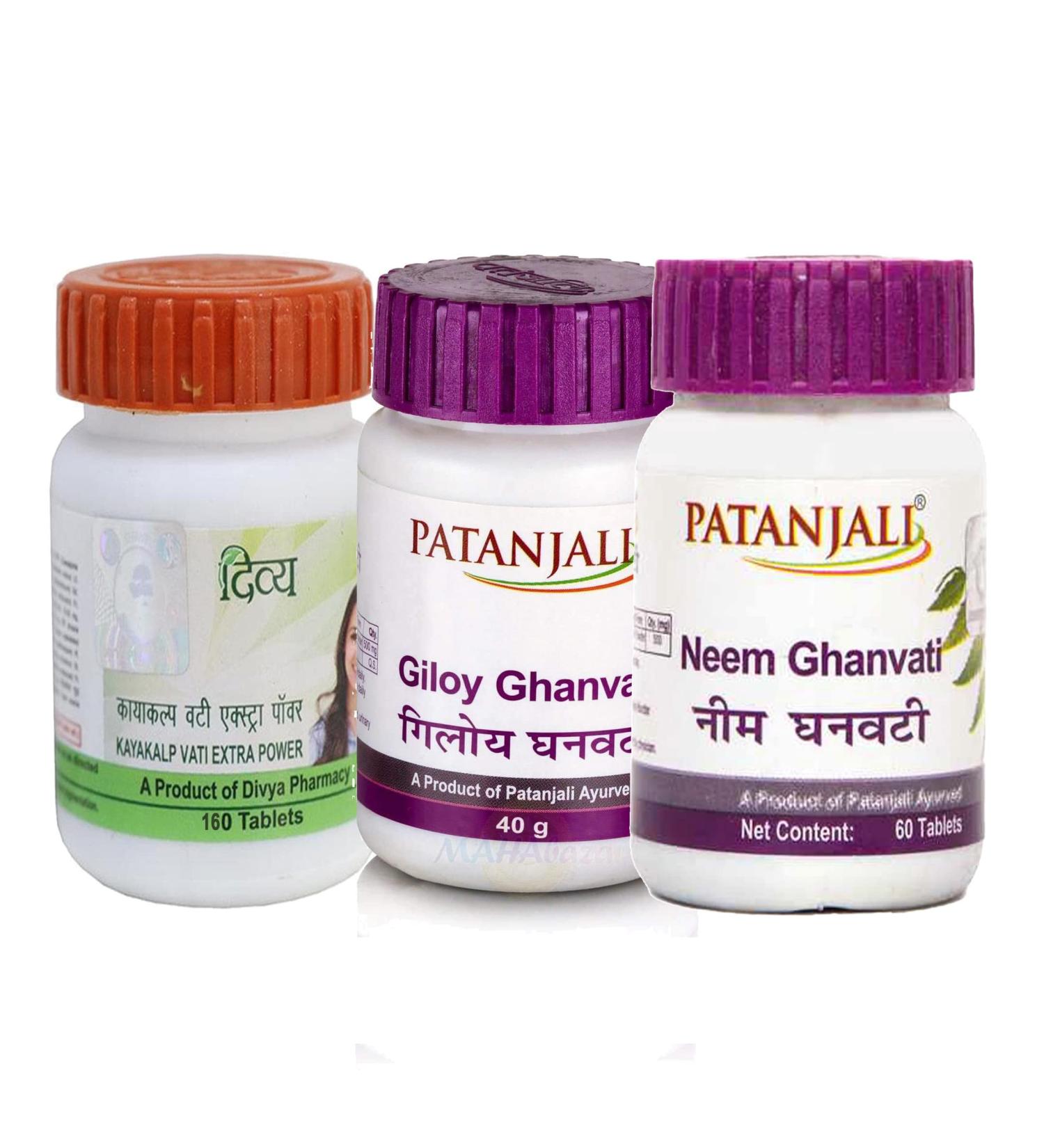 Patanjali Combo- Divya Kayakalp vati extra power + Giloy Ghan Vati+ Neem Ghan Vati