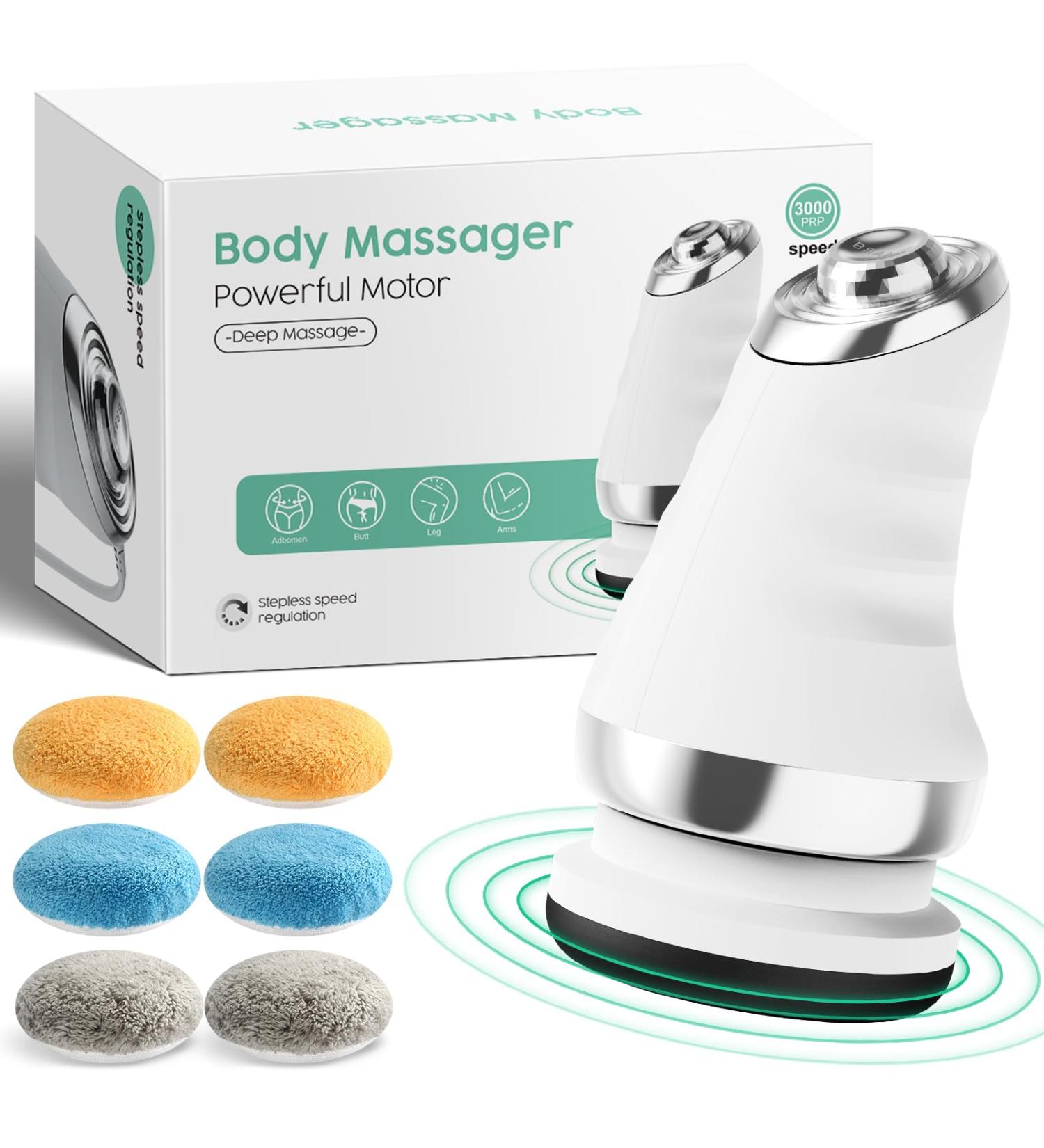 Anti-Cellulite Massage Device - Electric Handheld Lymph Drainage Tool with 3 Washable Pads for Belly Legs & Arms - Buy Online on GoSupps.com