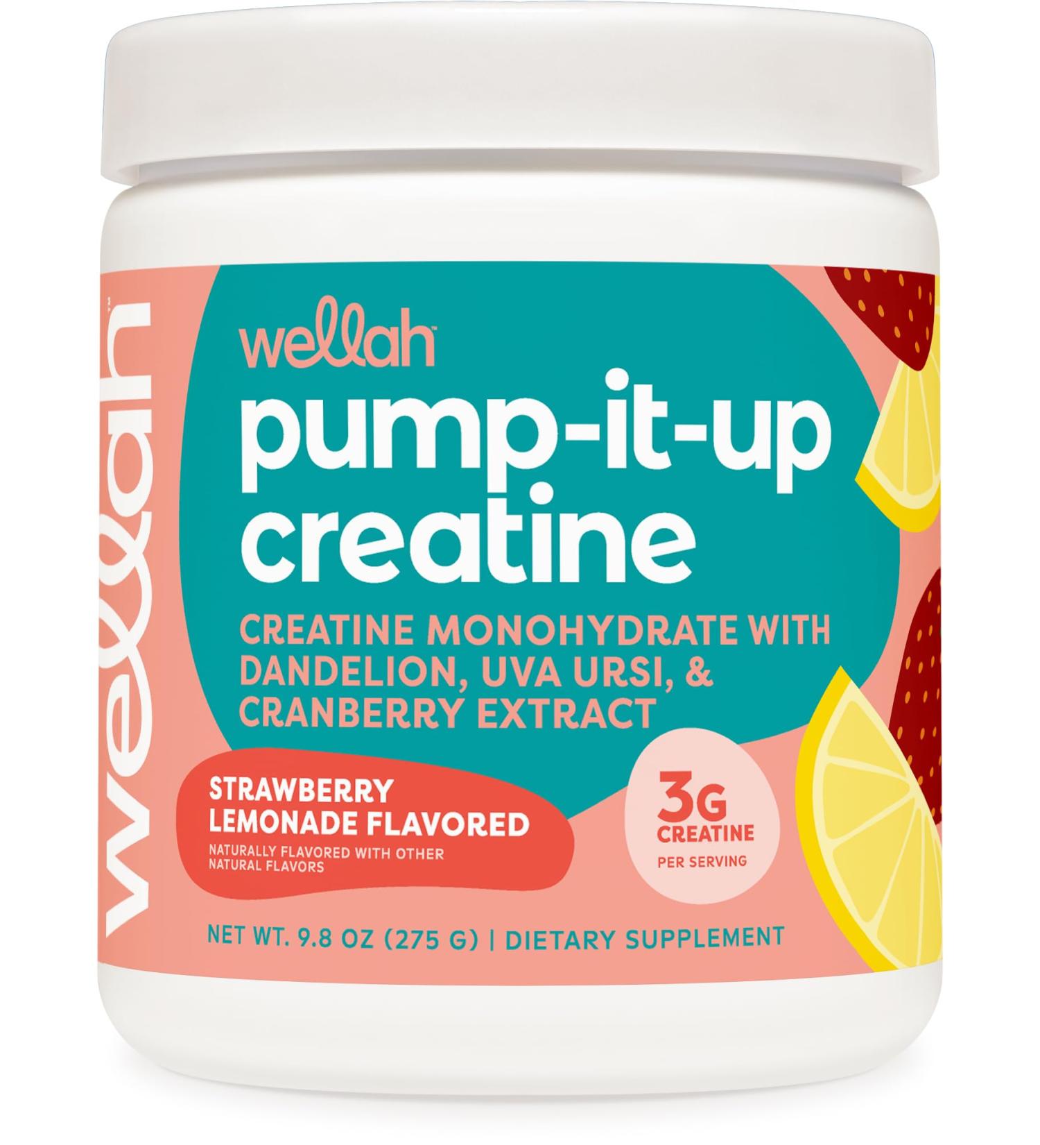 Pump-It-Up Creatine - 50 Servings Strawberry Lemonade | Creatine Monohydrate with Dandelion Uva Ursi & Cranberry Extract - International Shipping Available - Buy Online on GoSupps.com