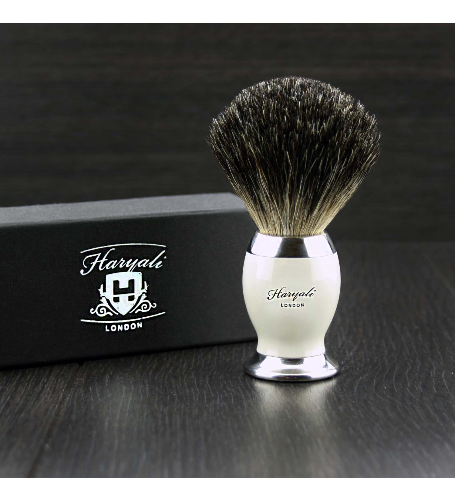 Shaving brush badger hair with ivory metal base black