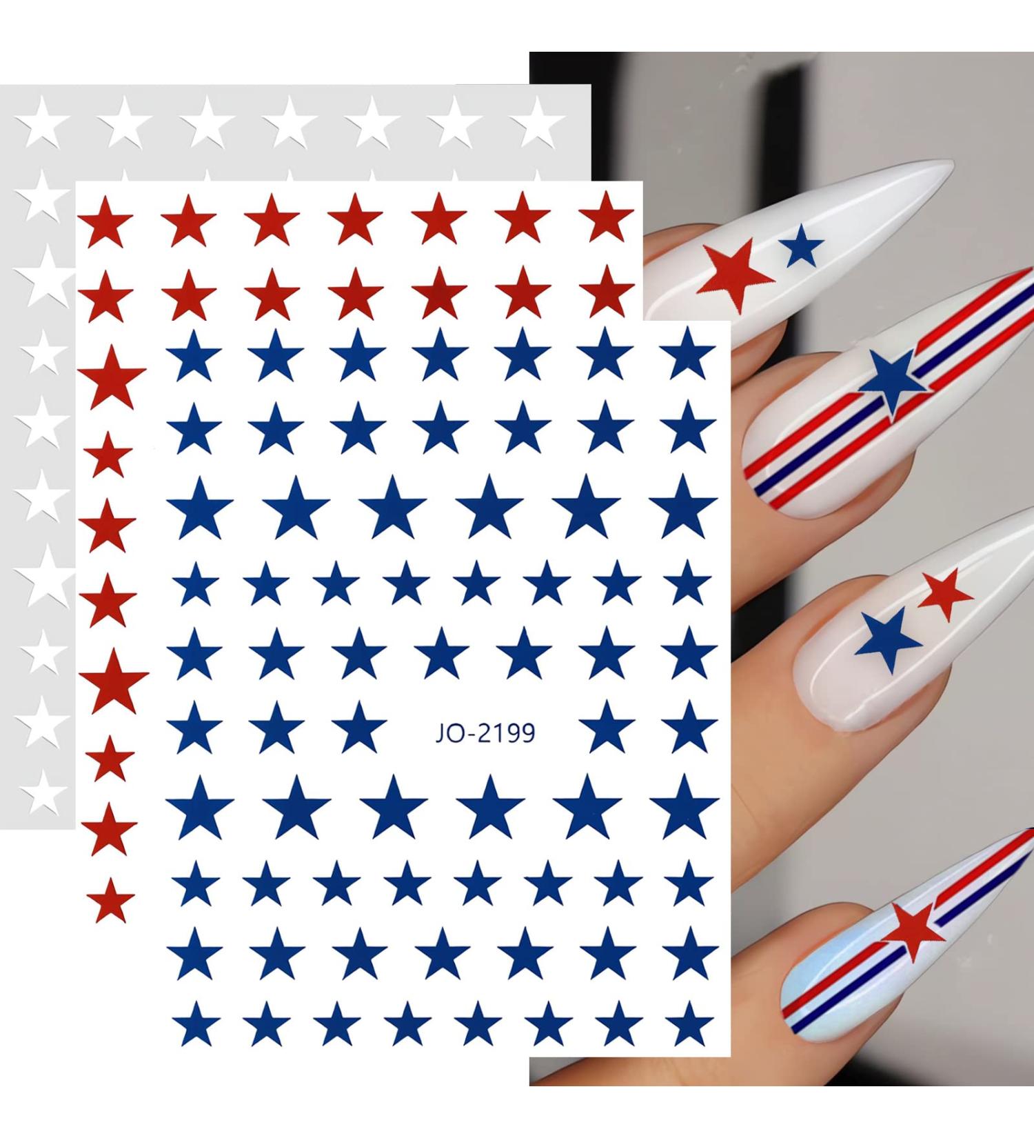 6 Sheets 3D Star Nail Stickers - Red Blue & White Self-Adhesive Nail Decals for Patriotic Women - Buy Online on GoSupps.com