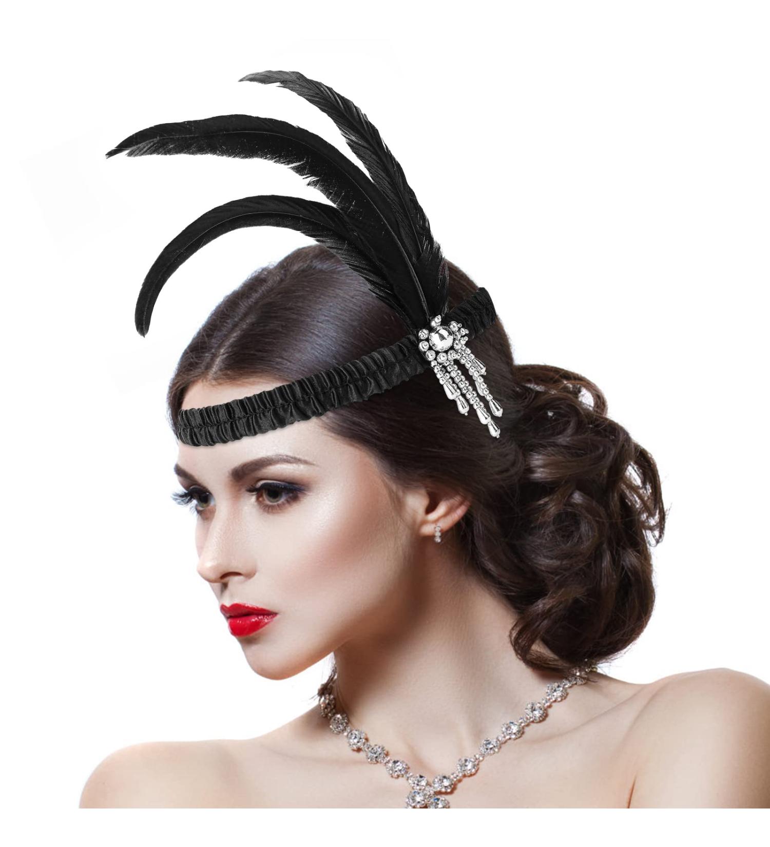 WLLHYF Feather Headwear Feather Headband Flapper Headpiece Head Wear Fashion Soft and Comfortable Hair Bows Hair 1920s Accessories for Kids Girls Party Decoration (Silver Tassel Black Feather) - Buy Online on GoSupps.com