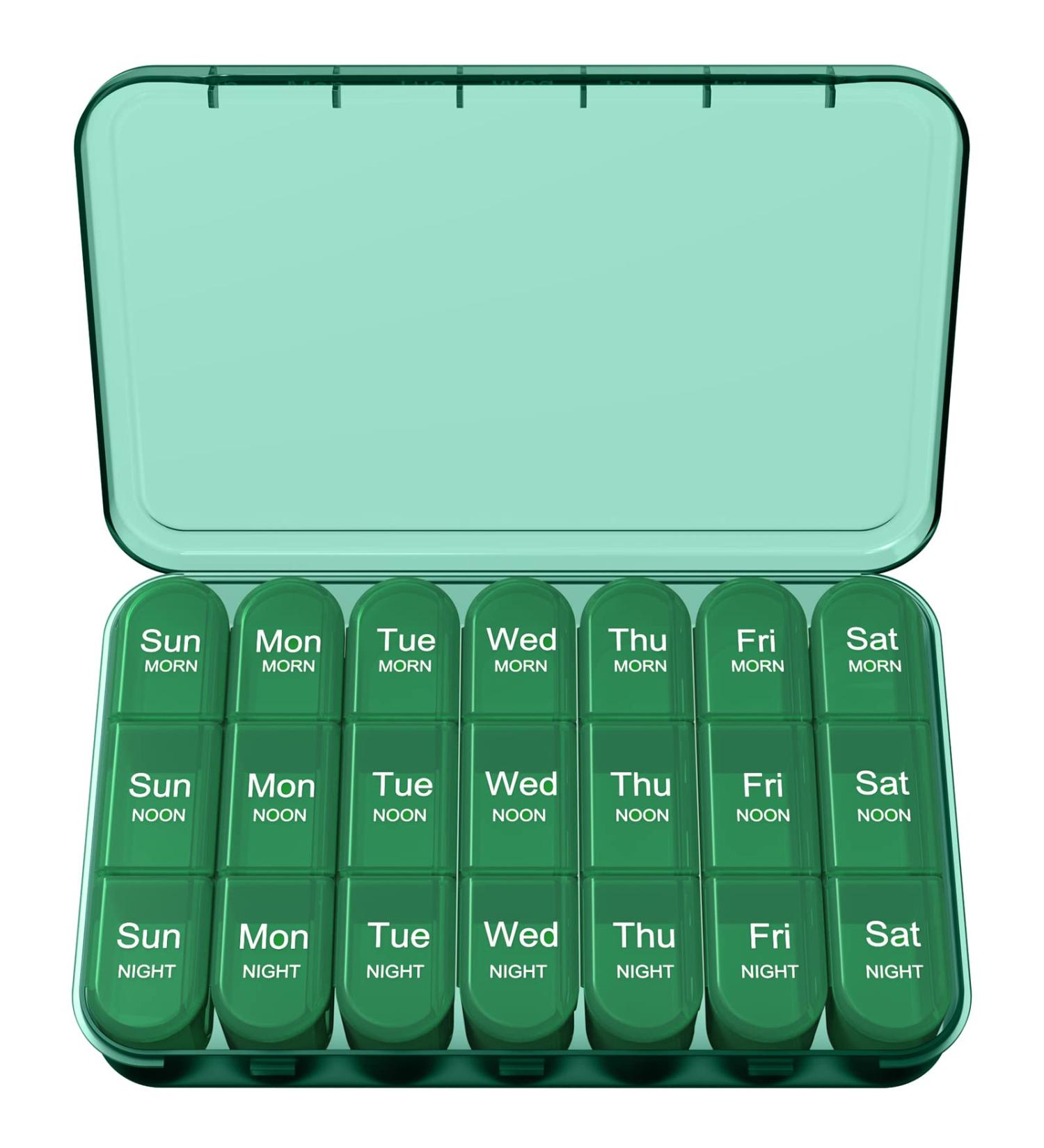 Zoolion Weekly Pill Box 7 Day 3 Times a Day - Portable Travel Pill Organizer for Vitamins and Supplements (Olive) - Buy Online on GoSupps.com