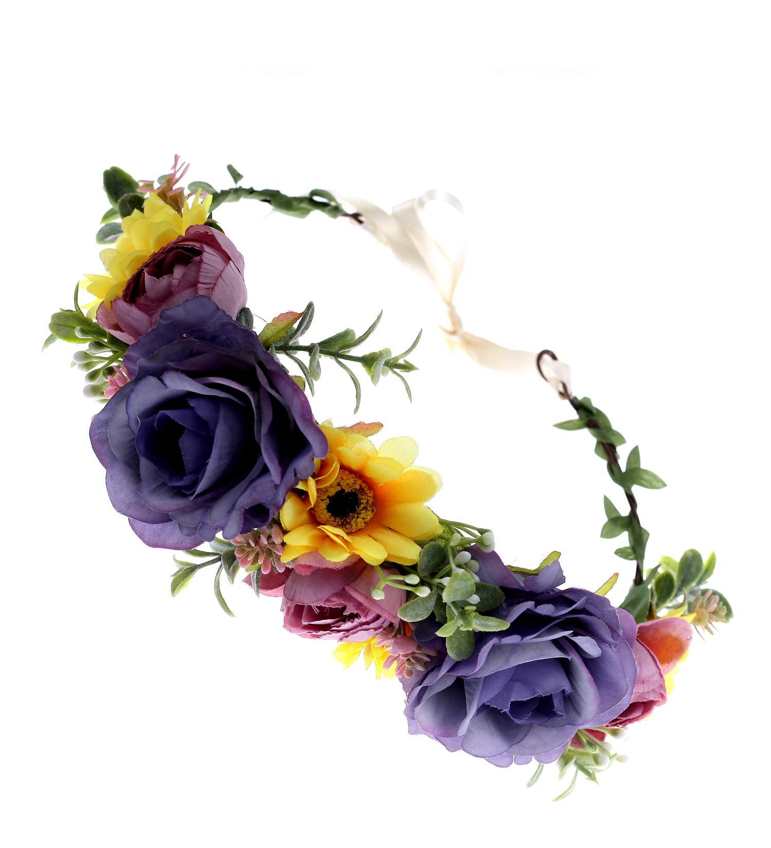 Boho Flower Crown | Purple Violet Wedding Girls Headband Wreath Halo for Celebrations & Parties - Buy Online on GoSupps.com