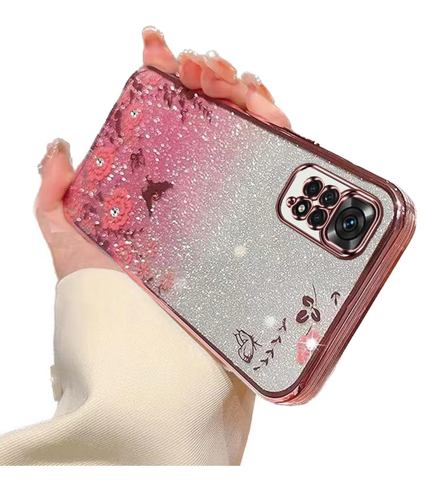 Tivenfezk Glitter Diamond Case for Xiaomi Redmi Note 12 Pro 4G - Sparkle Flower Butterfly Soft Silicone Protective Cover - Shiny Pink Frame - Buy Online on GoSupps.com