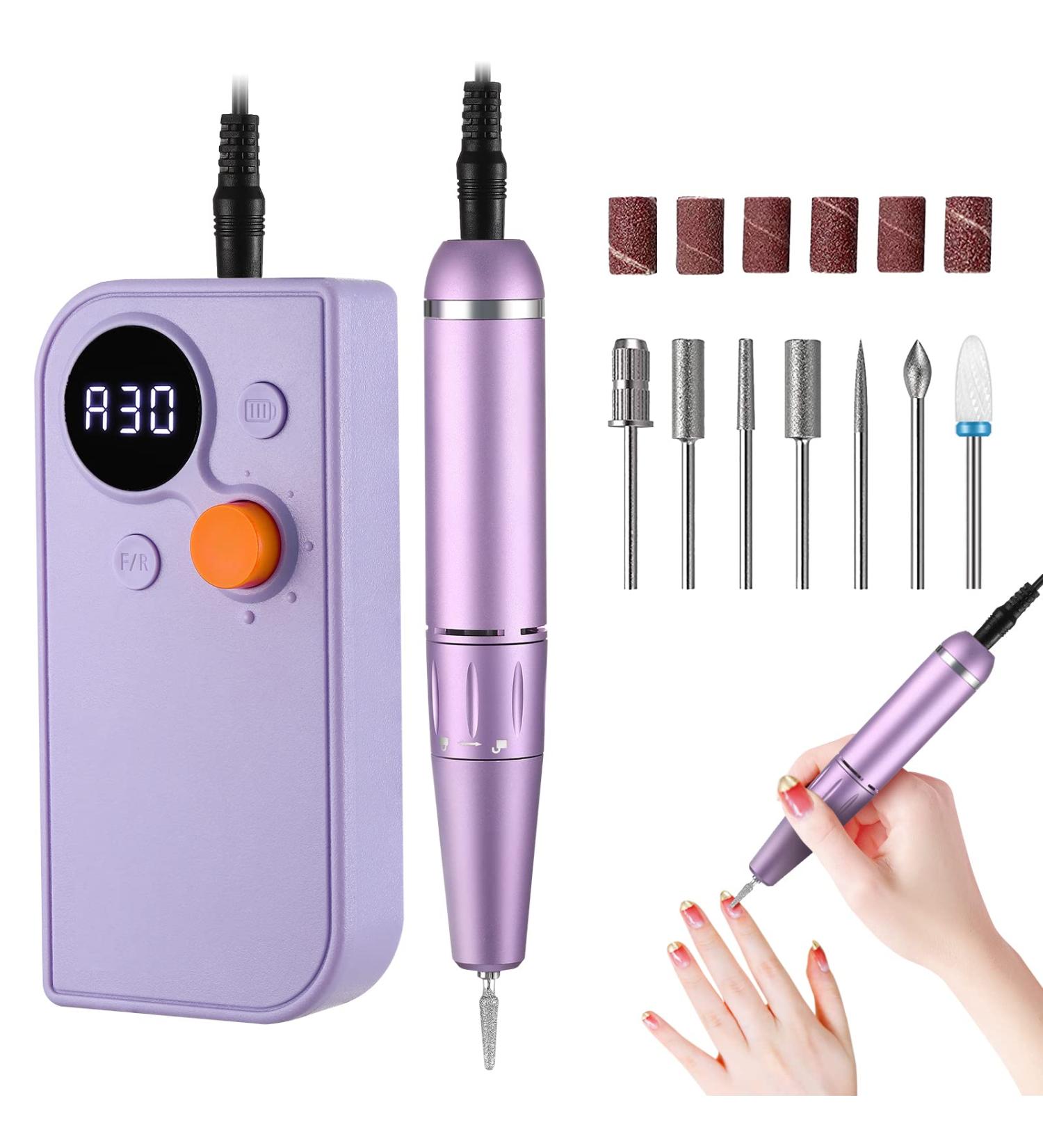 Portable Rechargeable Nail Drill Kit - 30000 RPM Cordless Efile Machine Set for Acrylic Nails Manicure Pedicure - Purple - Buy Online on GoSupps.com