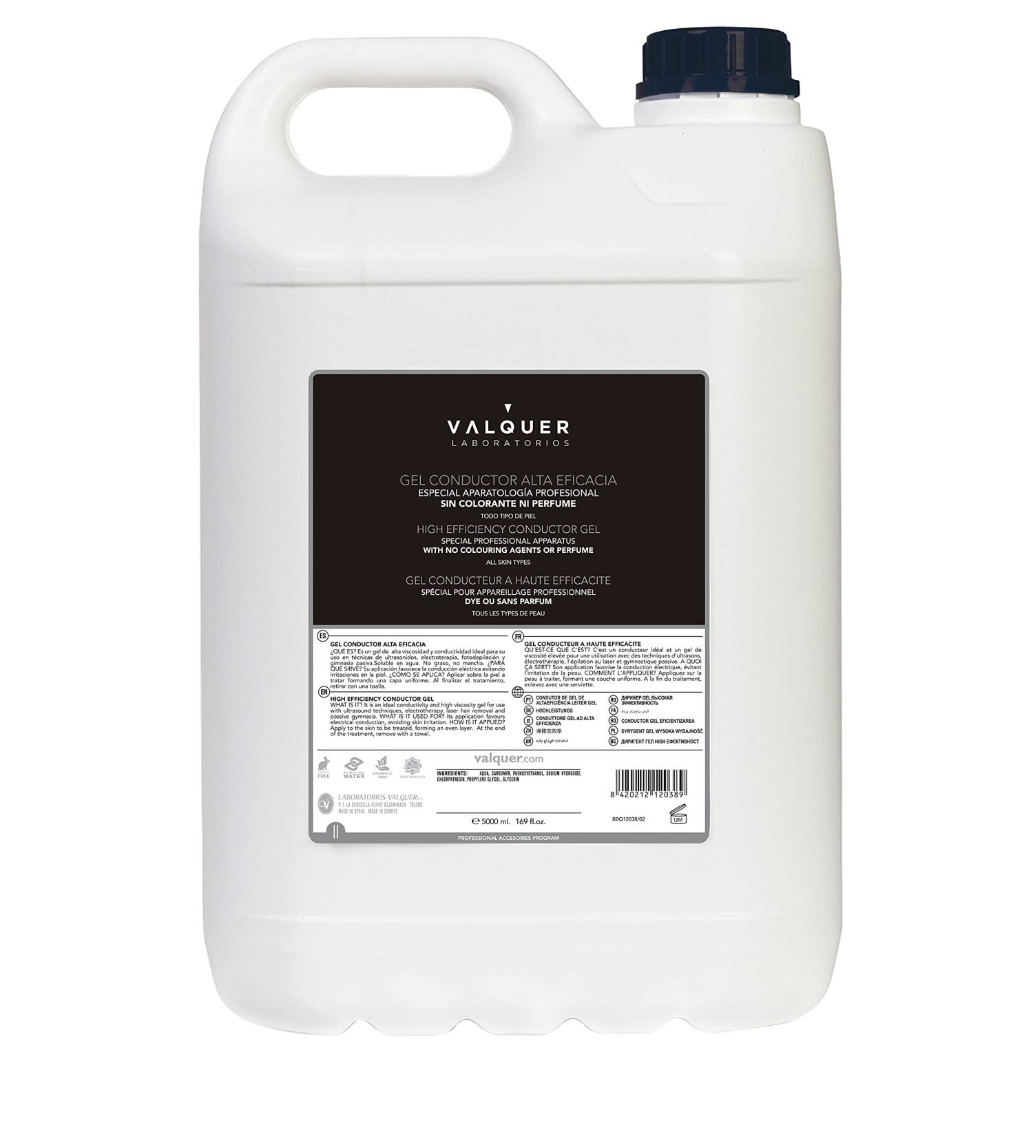 Valquer Laboratorios Body & Facial Conductive Gel - Professional Grade for Ultrasound, Electrotherapy, Radiofrequency, Cavitation, IPL, Laser - 5000 ml - Buy Online on GoSupps.com