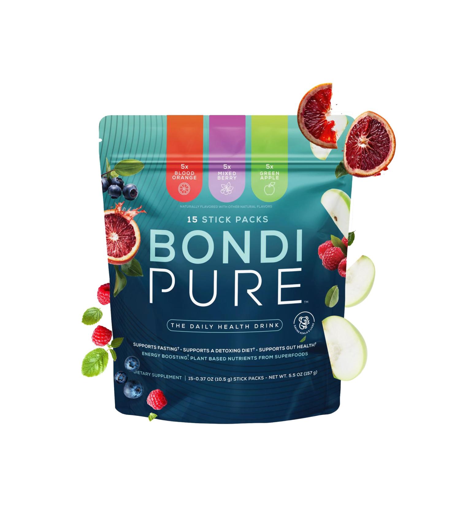 Bondi Pure - Daily Health & Detox Drink - Promote Gut Health & Energy Support During a Cleanse or Intermittent Fasting - Plant-Based Fibers Alkalizing Super Greens - Variety Stick Pack (30 Servings) Variety 30 Servings (Pa  - Buy Online on GoSupps.com