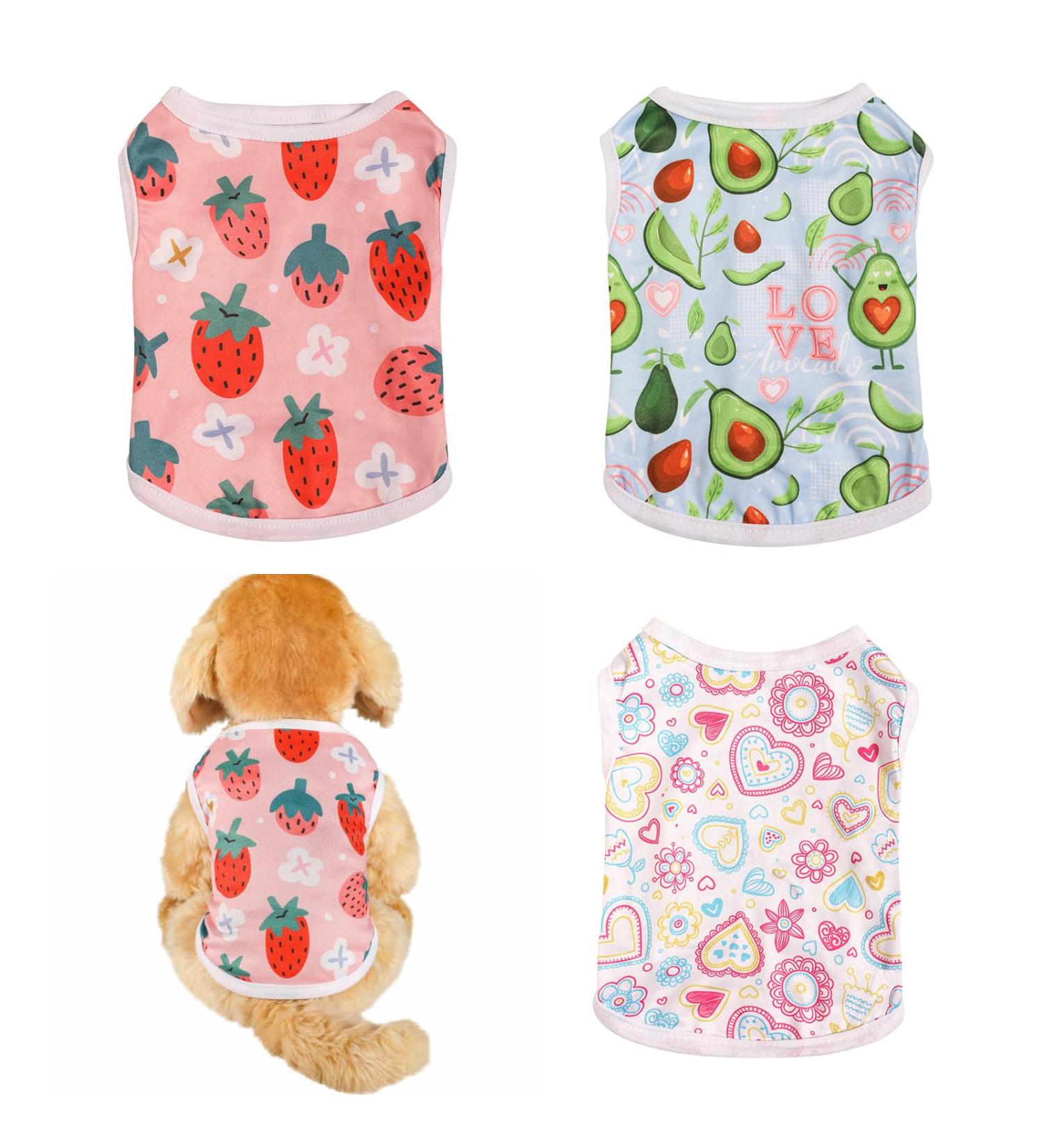 3-Piece Breathable Dog Shirt Set - Soft Summer Pet Clothing for Small Dogs & Cats | Fruit Pattern T-Shirts | Pink (L) - Buy Online on GoSupps.com