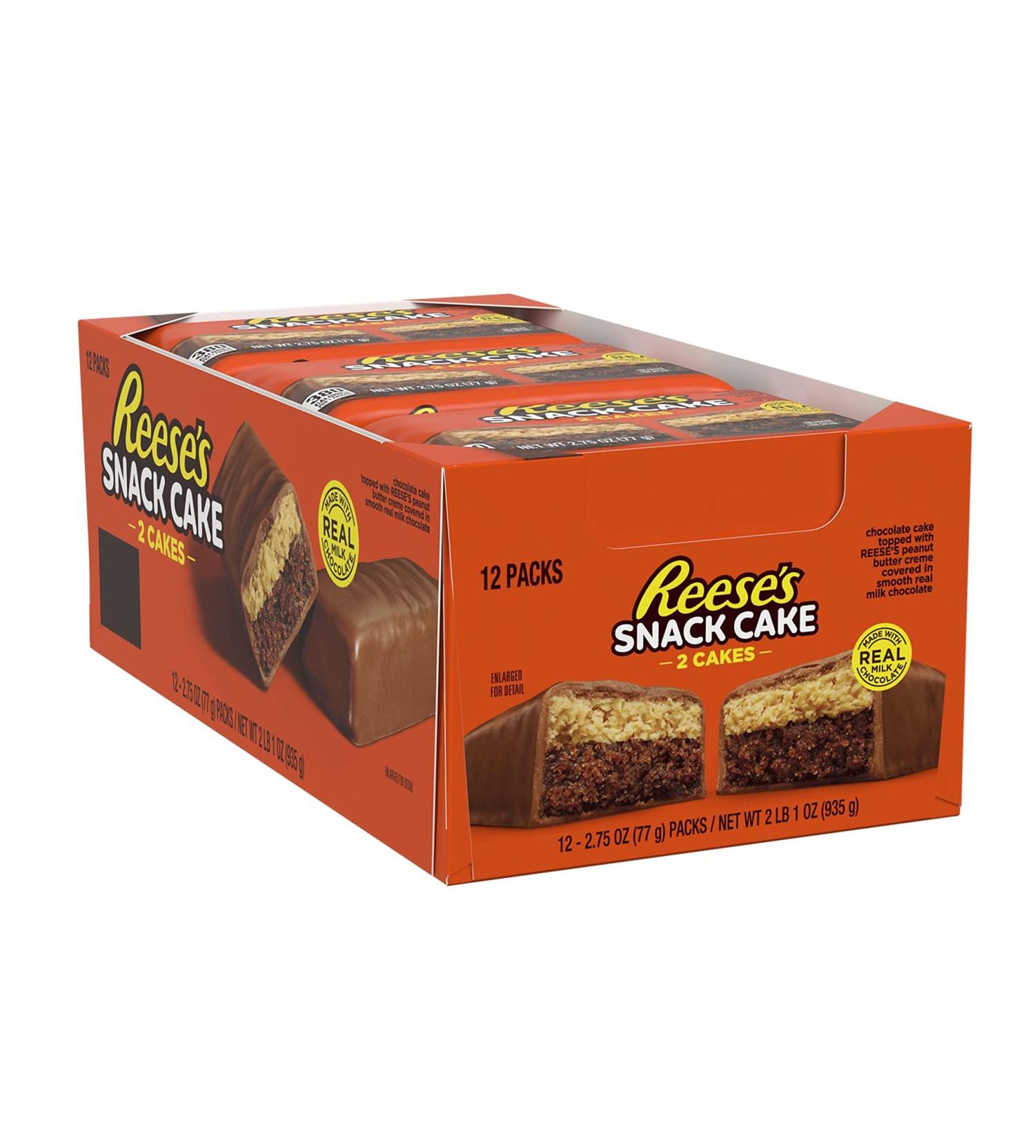 REESE'S Peanut Butter Creme Covered in Real Milk Chocolate Snack Cakes, Bulk, Individually Wrapped, 2.75 oz Packs (2 Pieces, 12 Count)