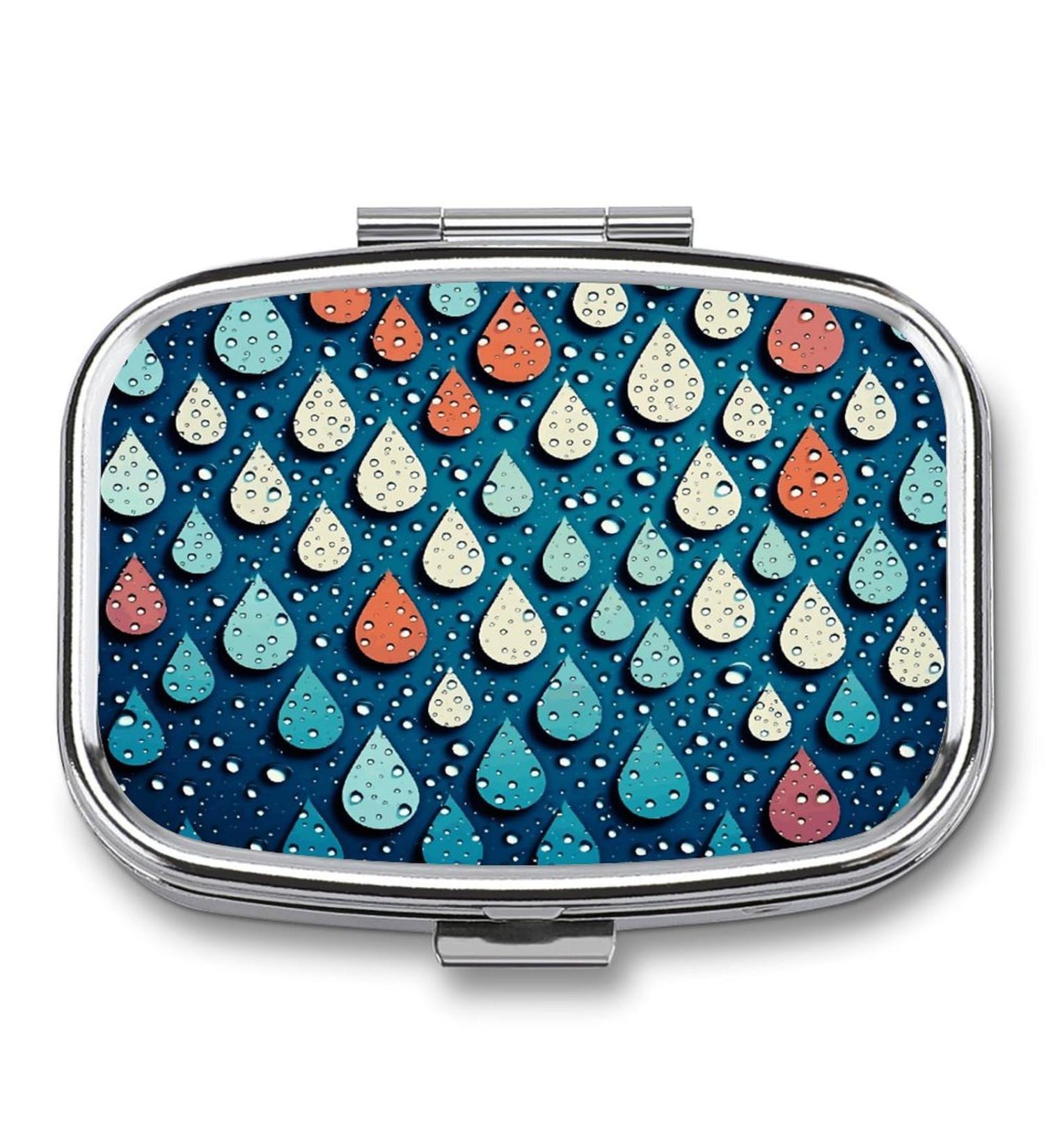 Decorative 2 Compartment Pill Box - Water Drops Dots Print Portable Medicine Organizer for Pocket & Purse | International Shipping - Buy Online on GoSupps.com