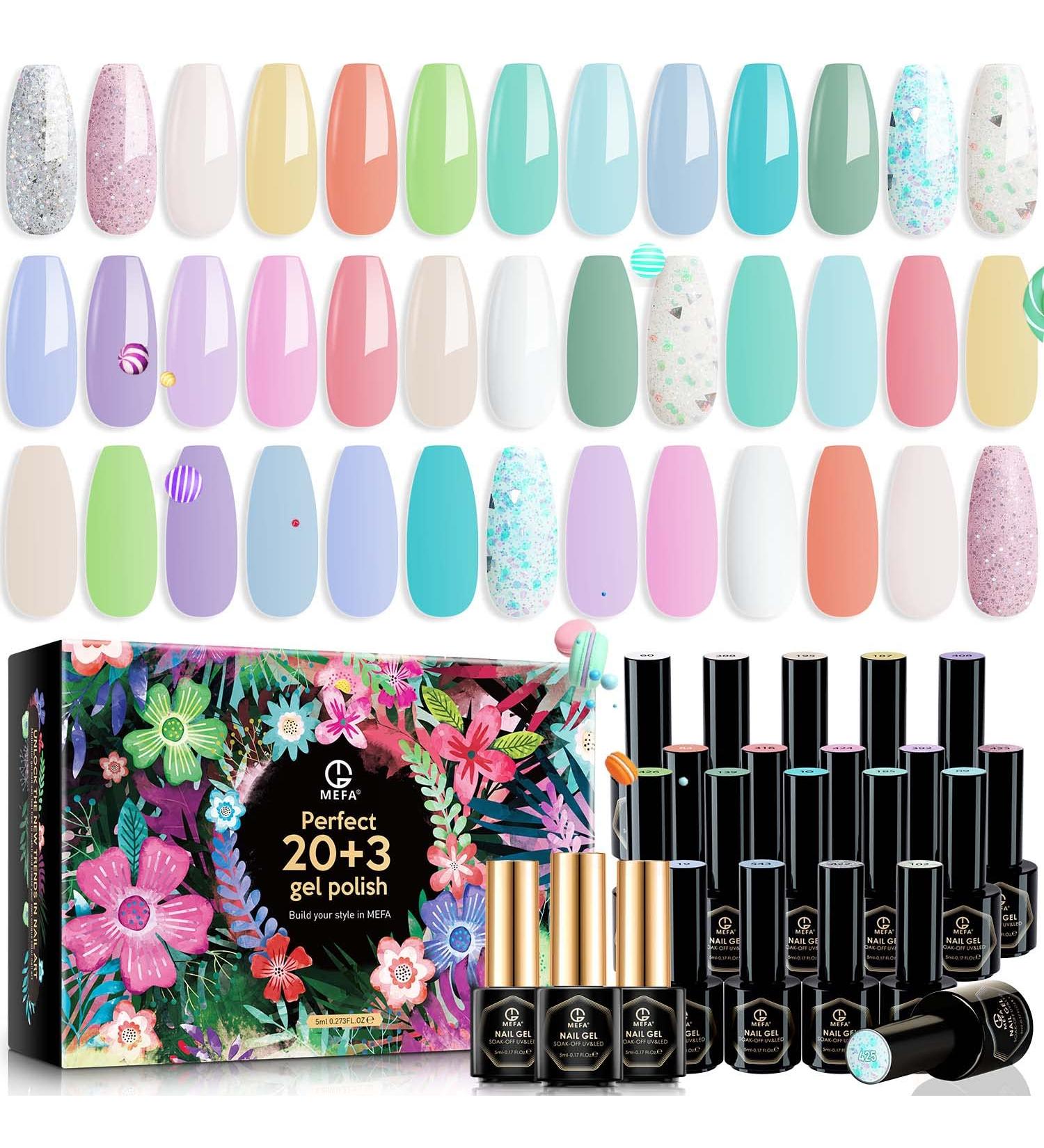 Spring Summer Pastel Gel Nail Polish Kit - 20 Trend Colors + Top & Base Coat - MEFA Macaron Series for Women - Buy Online on GoSupps.com