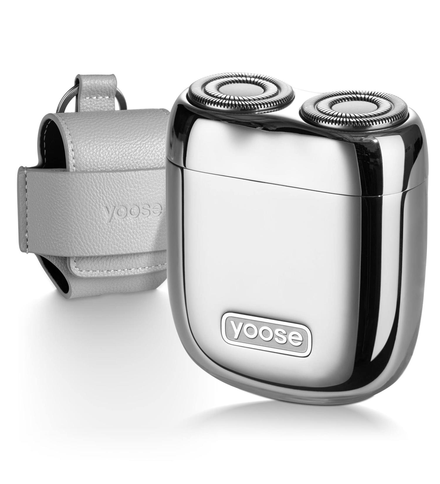 Yoose Mini Rotary Shaver Electric Razor for Men - Close Shave, IPX7 Waterproof, USB C Rechargeable - Silver Alloy Body & Magnetic Head - Cordless Razor with Travel Case - Ideal Gift - Buy Online on GoSupps.com