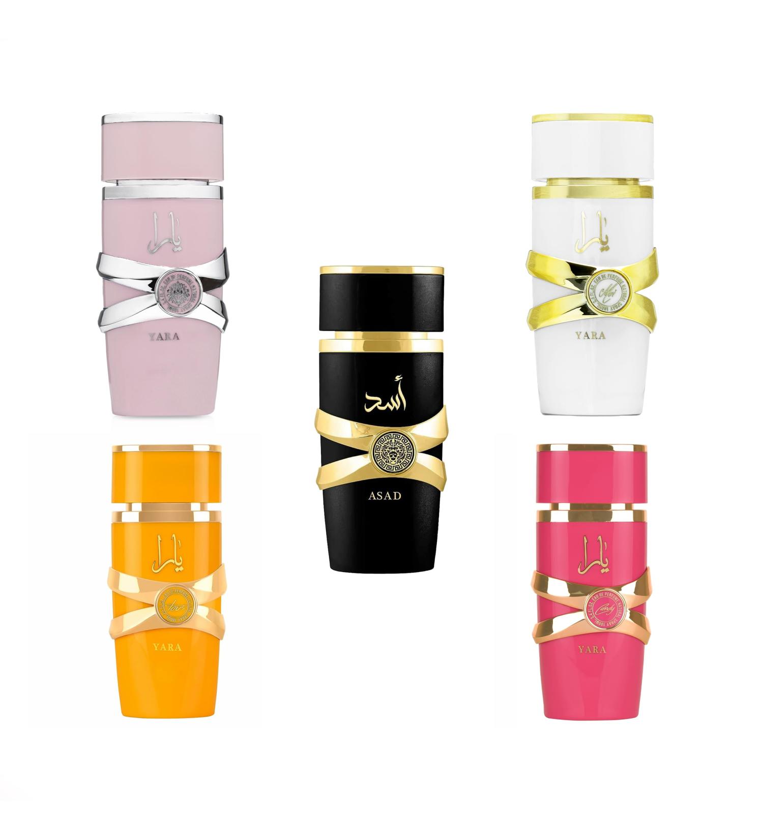 Yara Unisex 5 Piece (Yara Eau de Parfum Gift Set) (Pink Yara + Yara Moi + Oranage Yara Tous + Asad for Men + Yara Candy) 3.4OZ - Buy Online on GoSupps.com