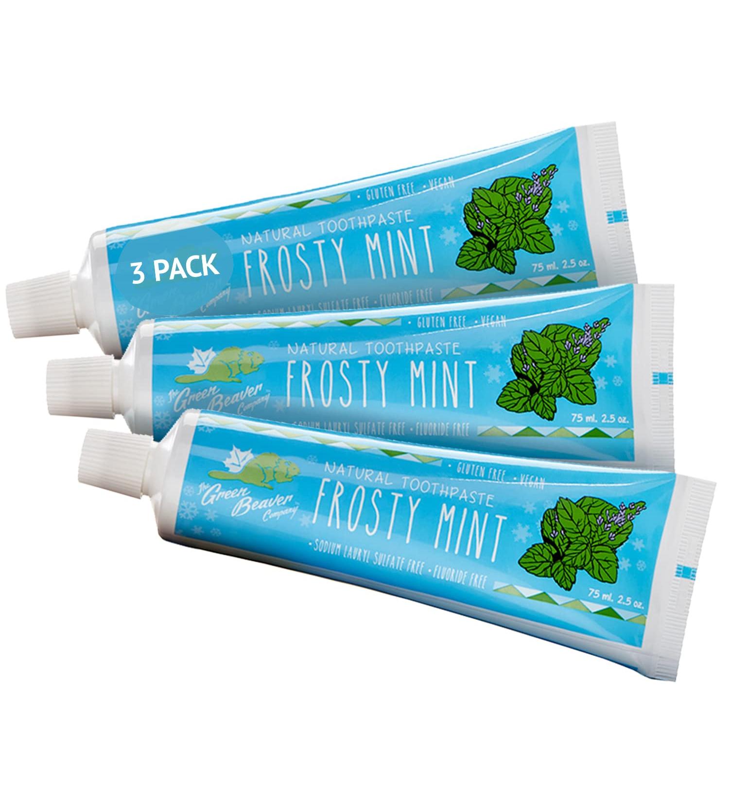 Green Beaver All Natural Organic Toothpaste - Vegan Fluoride Free Gluten Free Frosty Mint 75ml 3 Pack | Buy Internationally - Buy Online on GoSupps.com