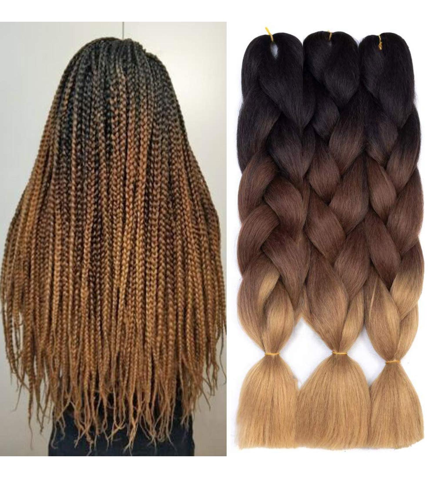 3 Pack Ombre Kanekalon Jumbo Braiding Hair Extensions 24 Inch - Black-Dark Brown-Light Brown - Buy Online on GoSupps.com