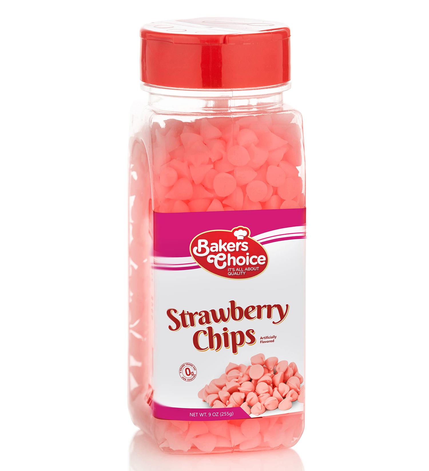 Strawberry Flavored Dairy-Free Kosher Chocolate Chips - 9oz Pack by Baker's Choice - Buy Online on GoSupps.com